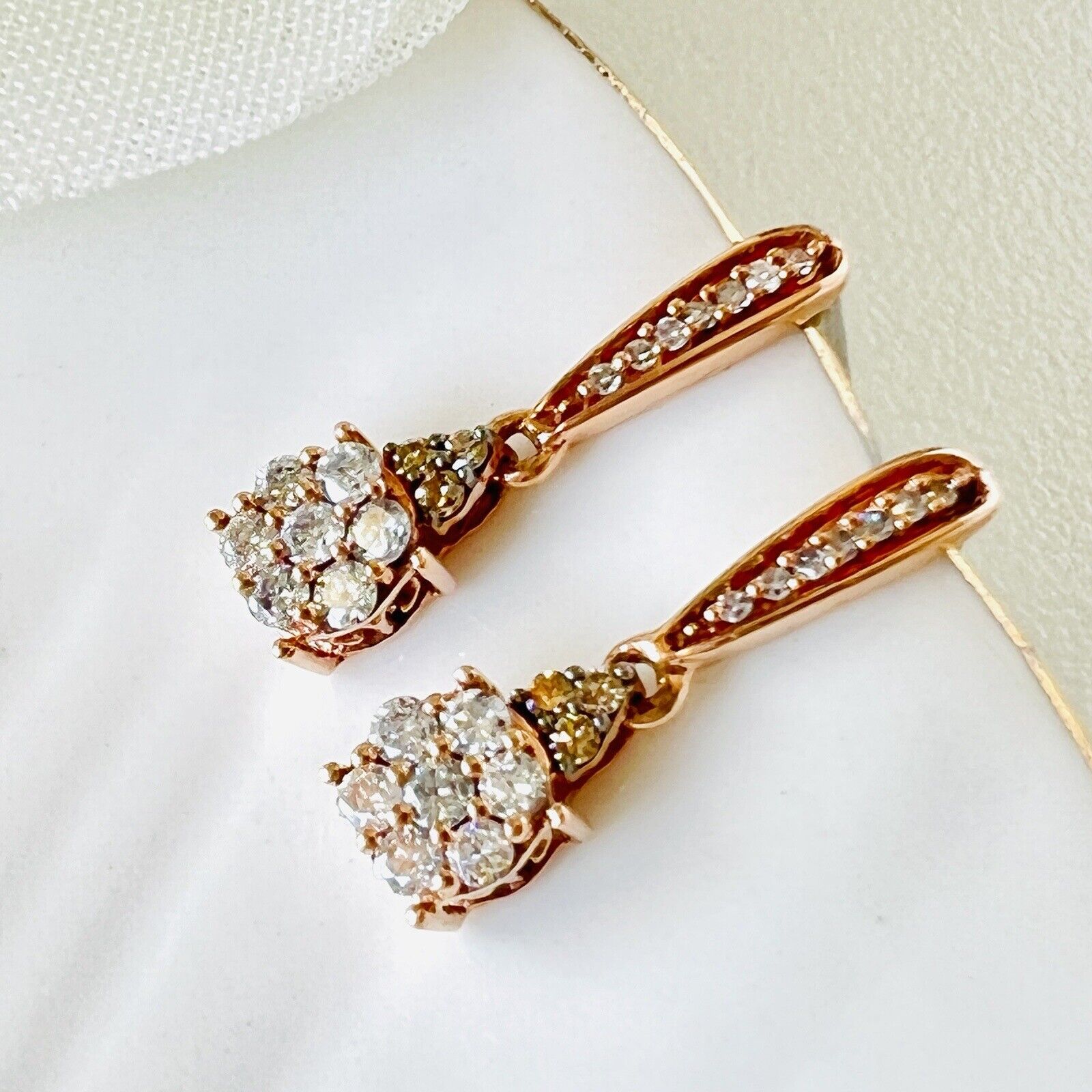 Solid 10k Rose Gold Genuine Diamond Dangle/Drop Earrings, New