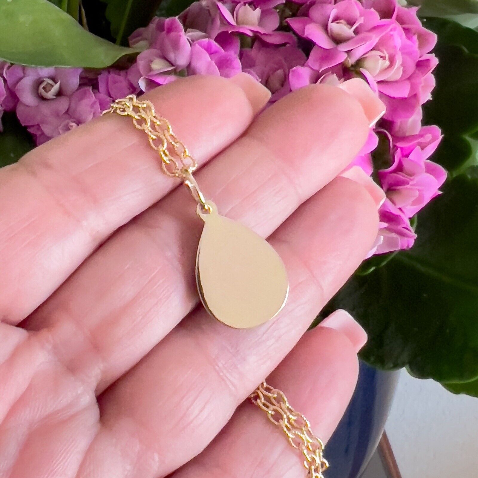 Natural Persian Turquoise 14k Yellow Gold Drop Pendant, Unisex, Handcrafted