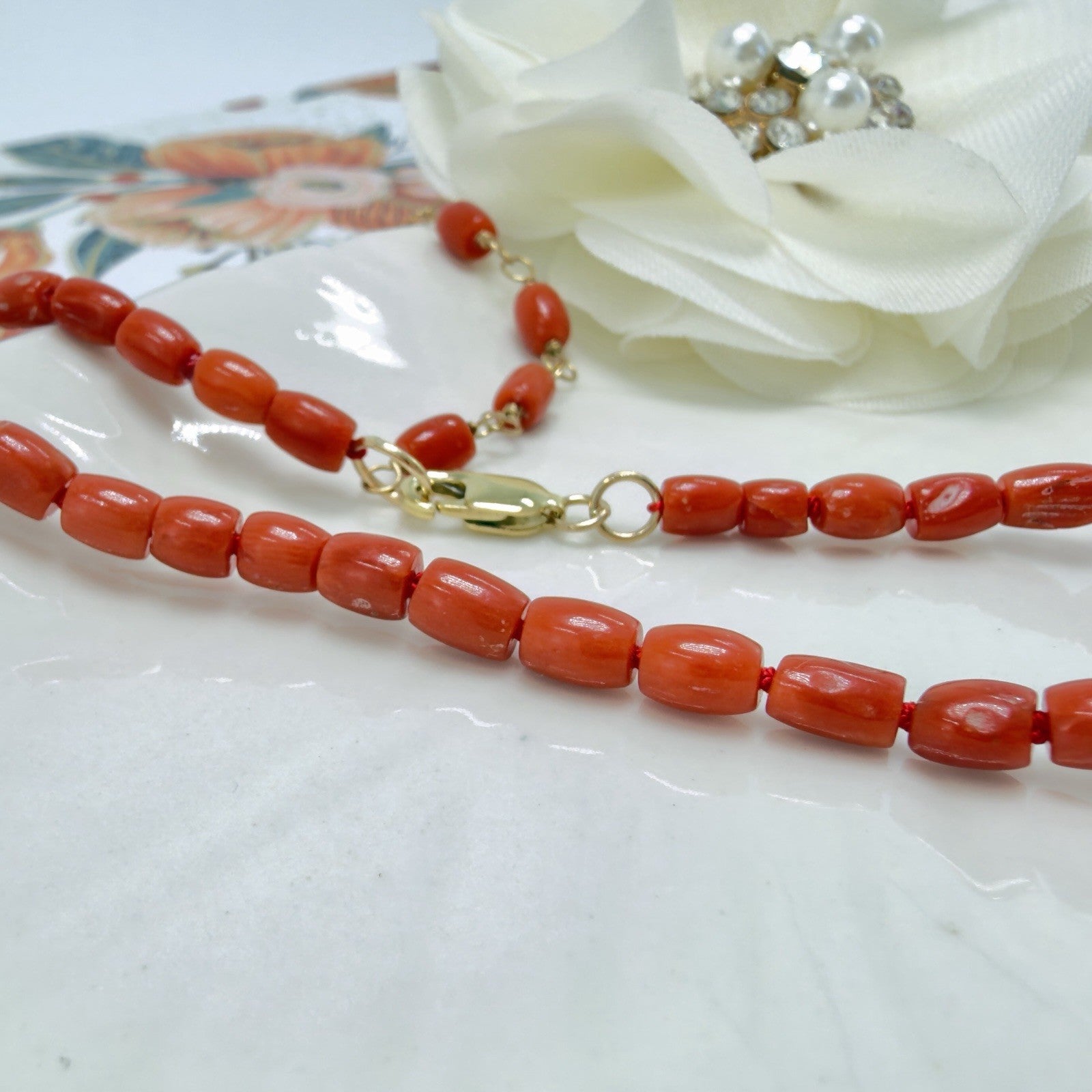 Natural Italian Red Coral 14k Yellow gold Necklace, Adjustable 18-19.5"