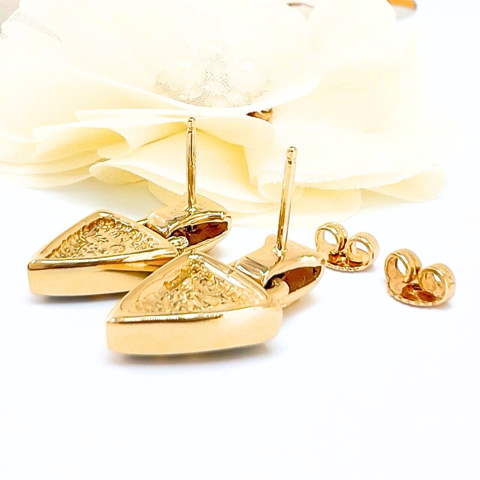 14k Yellow Gold Genuine Opal Inlay & Diamond Dangle Earrings