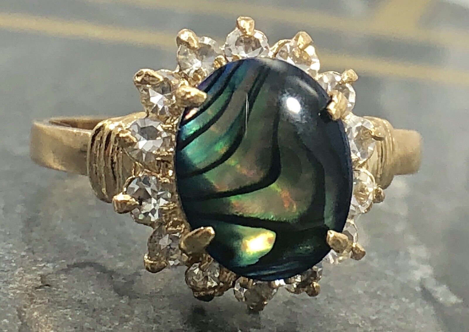 Genuine Abalone and Made With Swarovski HGE Adjustable 6-9 Ring, New