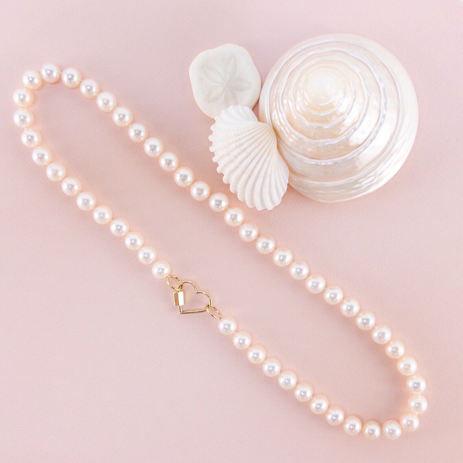 Genuine 7.5-8mm Cultured Pearl Solid 14k Yellow Gold Heart Necklace, New 16.5”