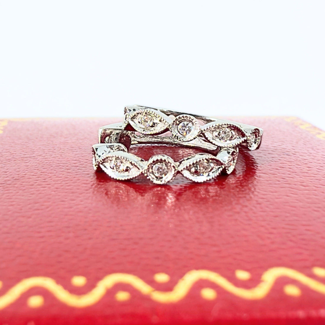 14k White Gold Genuine Diamond Huggie Hoop Earrings, New