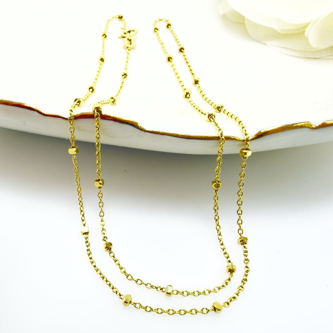 14k Yellow Gold Diamond-Cut Ball Station Chain, 16", New