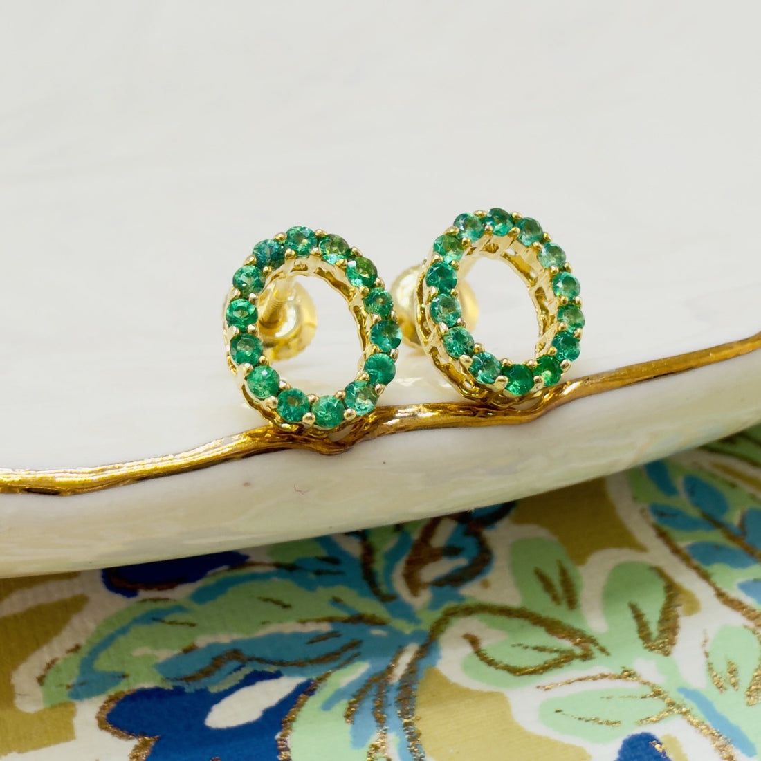 10k Yellow Gold Genuine Emerald Oval Stud Screwback Earrings, New