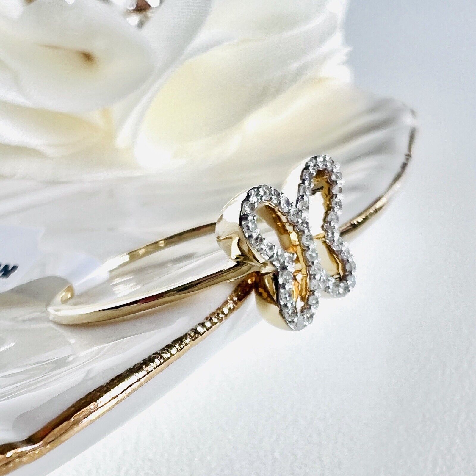 Solid 10k Yellow Gold Genuine Diamond Butterfly Cut-Out Ring, Size 7