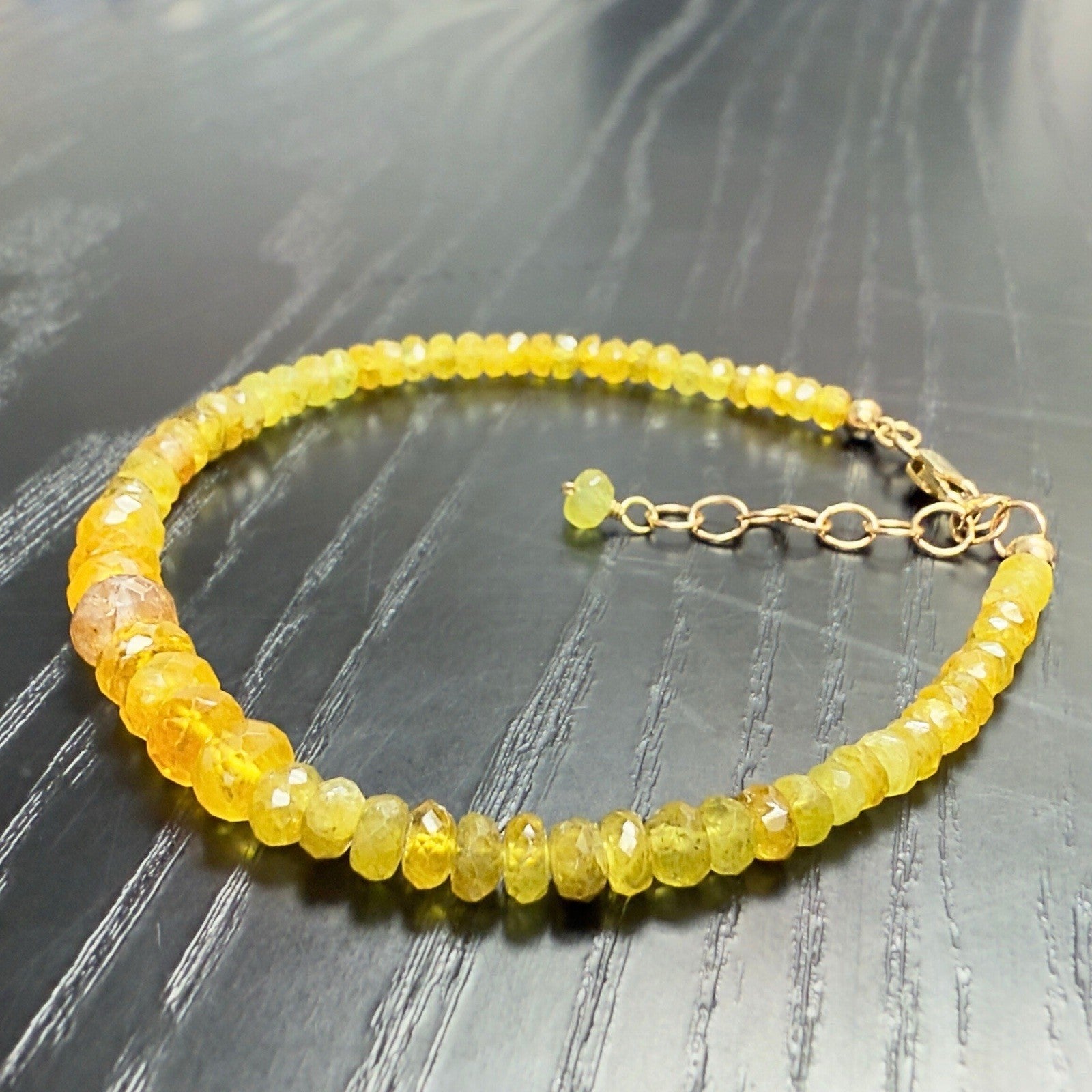 14k Yellow Gold Yellow Sapphire Bracelet, Adjustable 6.75-7.75", New