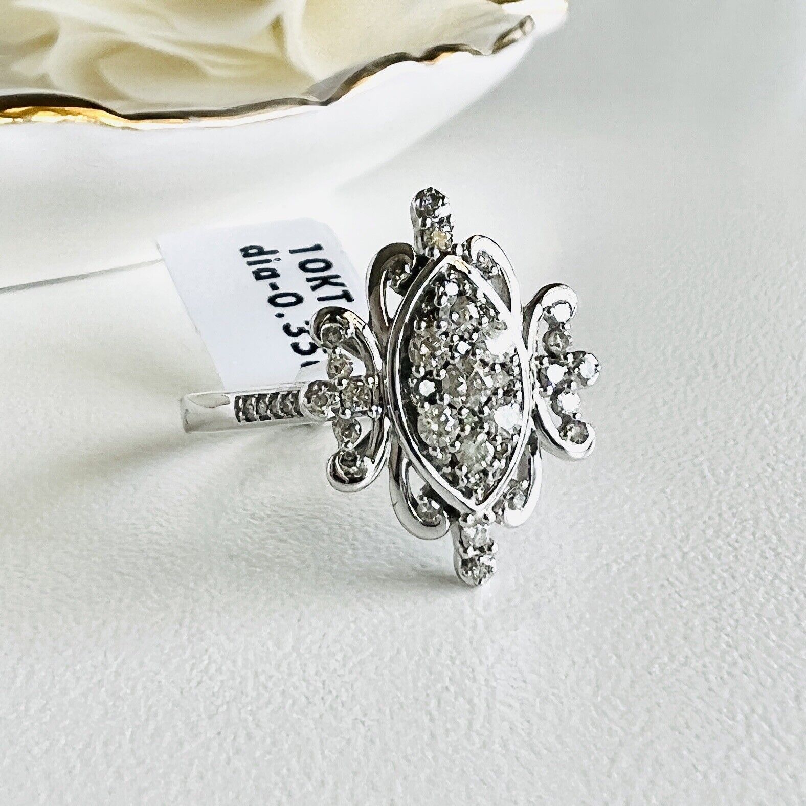 Solid 10k White Gold & Diamond Ring, New Size 7