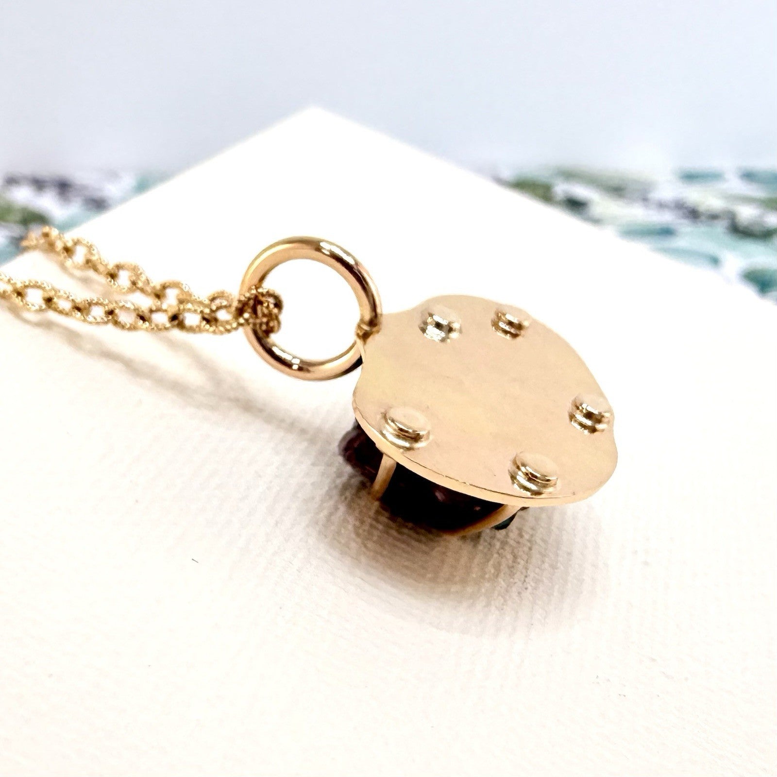 14k Yellow Gold Genuine Emerald Rough Freeform Modernist Pendant, New, Unisex