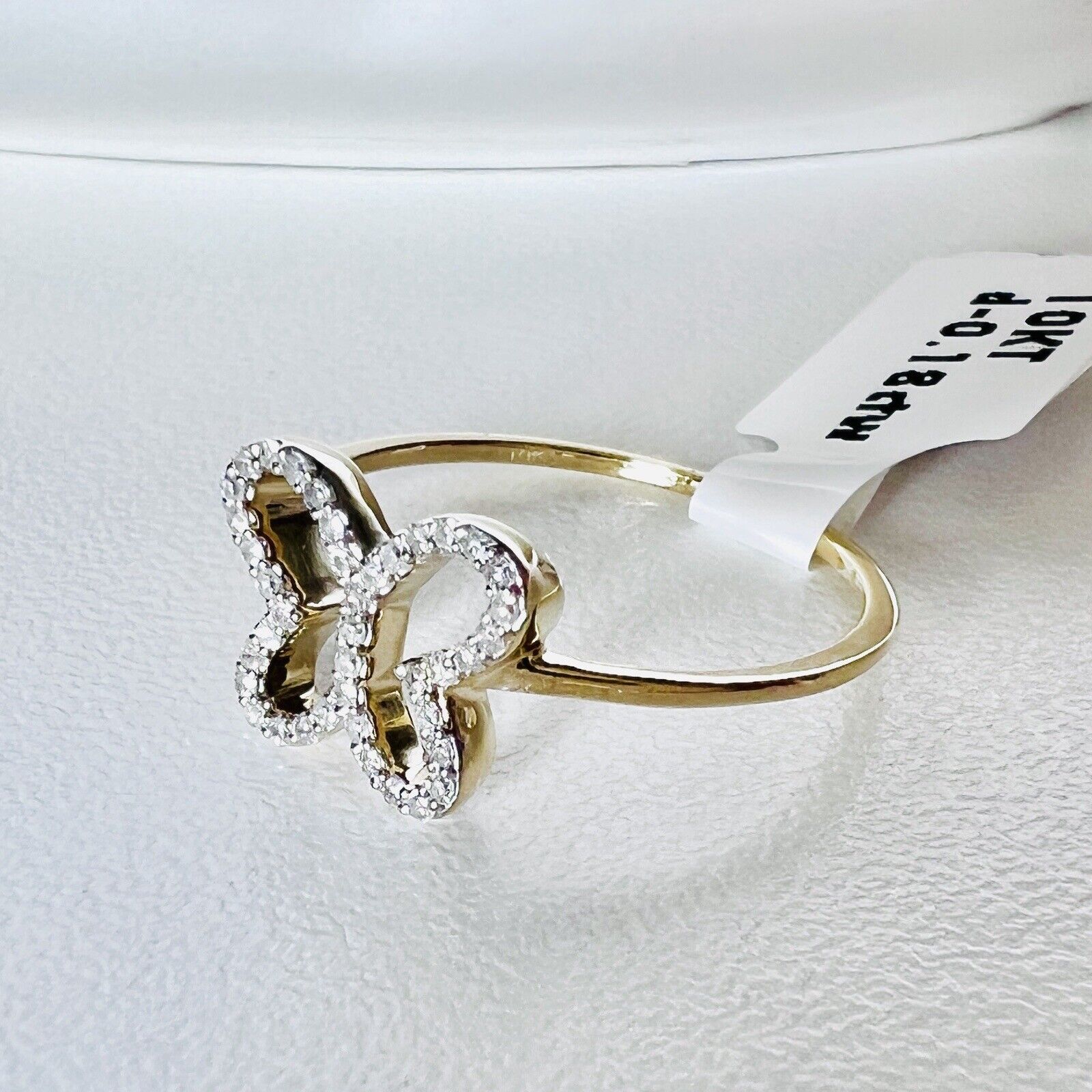 Solid 10k Yellow Gold Genuine Diamond Butterfly Cut-Out Ring, Size 7