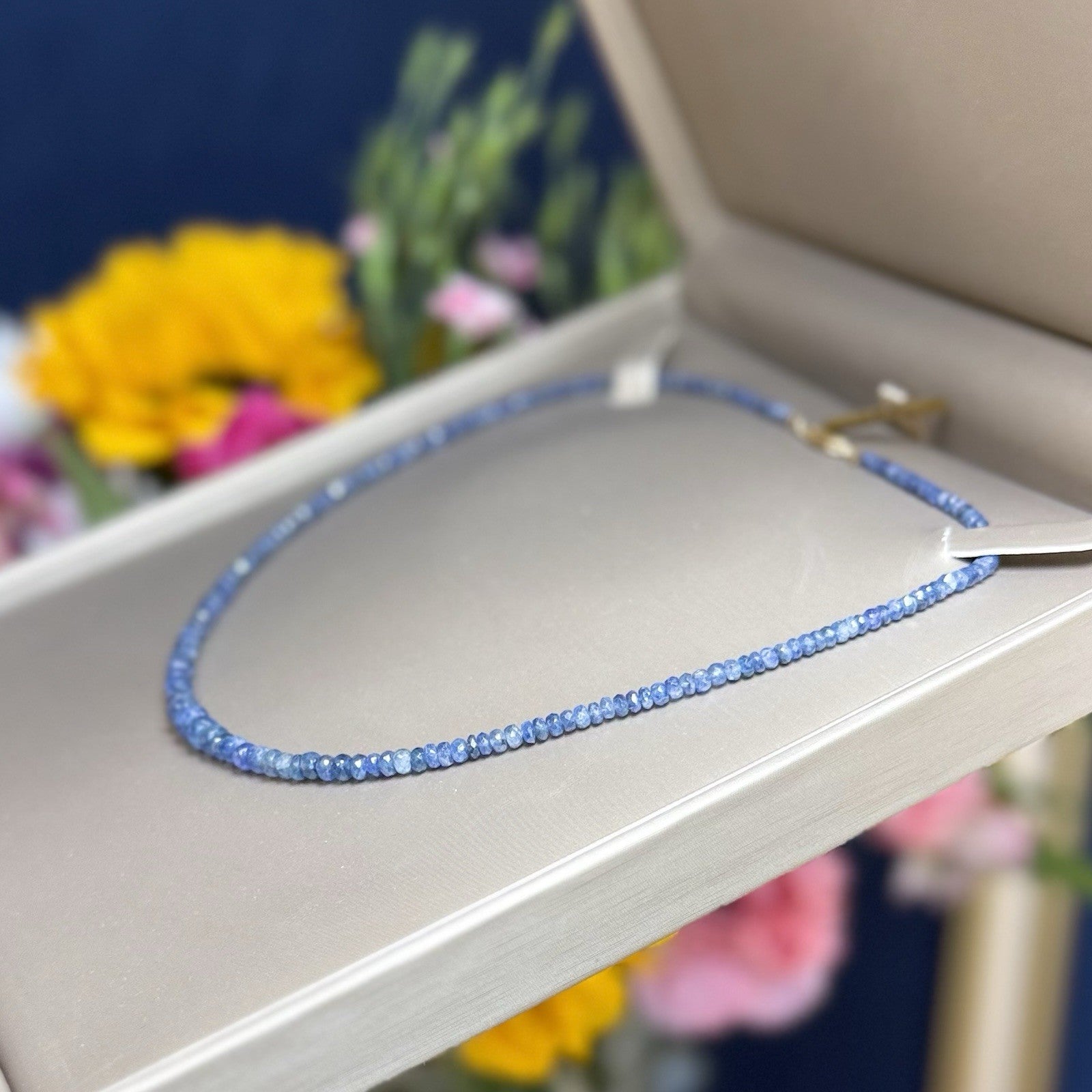 Genuine Sapphire (59ct) Solid 14k Yellow Gold Beaded Necklace, New 16"