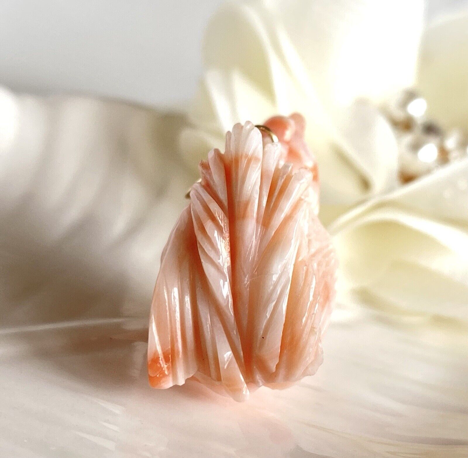 No Dye Salmon Coral Rooster (Asian Zodiac) 14k Yellow Gold Pendant/Necklace, New