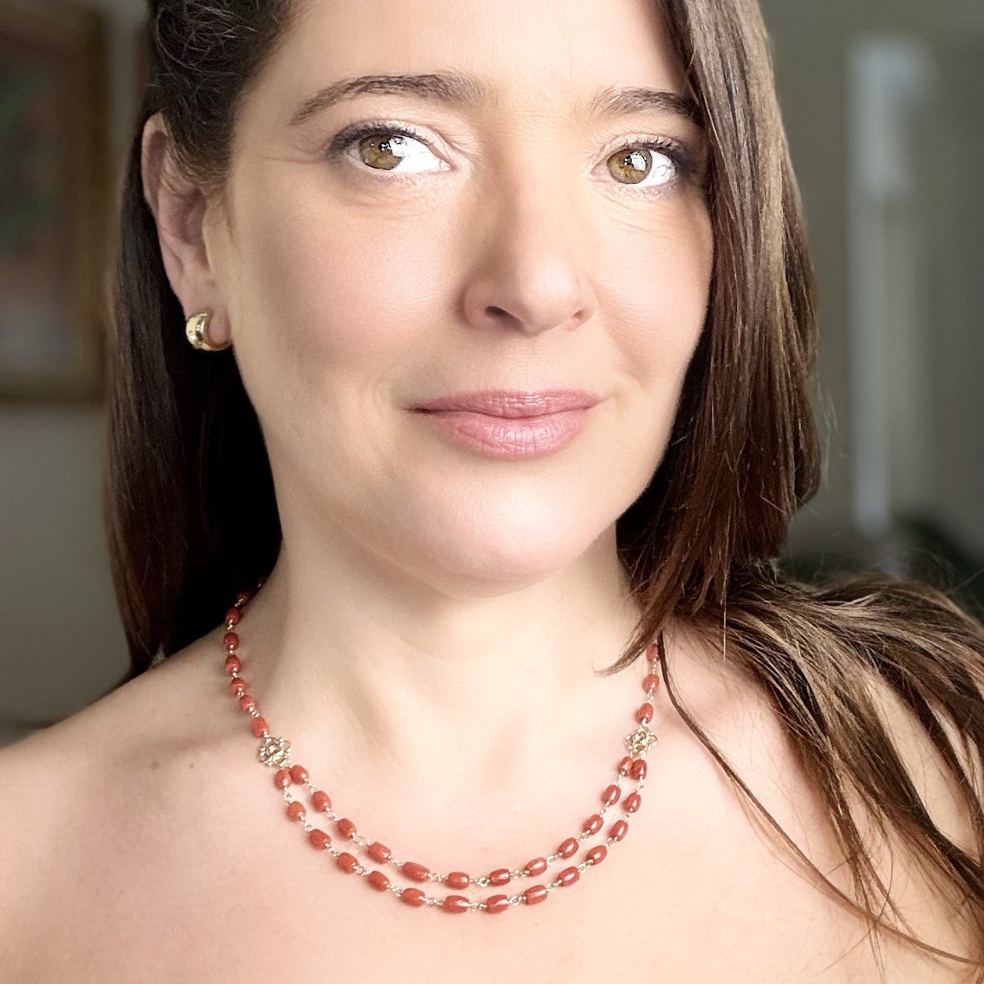 14k Yellow Gold Mediterranean Red Coral Handcrafted Necklace, 18.25-19.75"