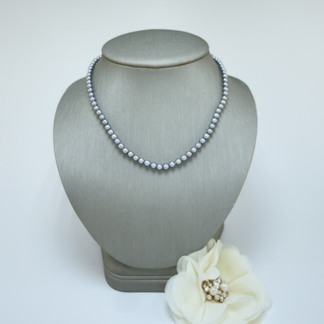 14k White Gold Akoya Silver Pearl (4-4.5mm) Necklace, Newly Handcrafted 15.5"