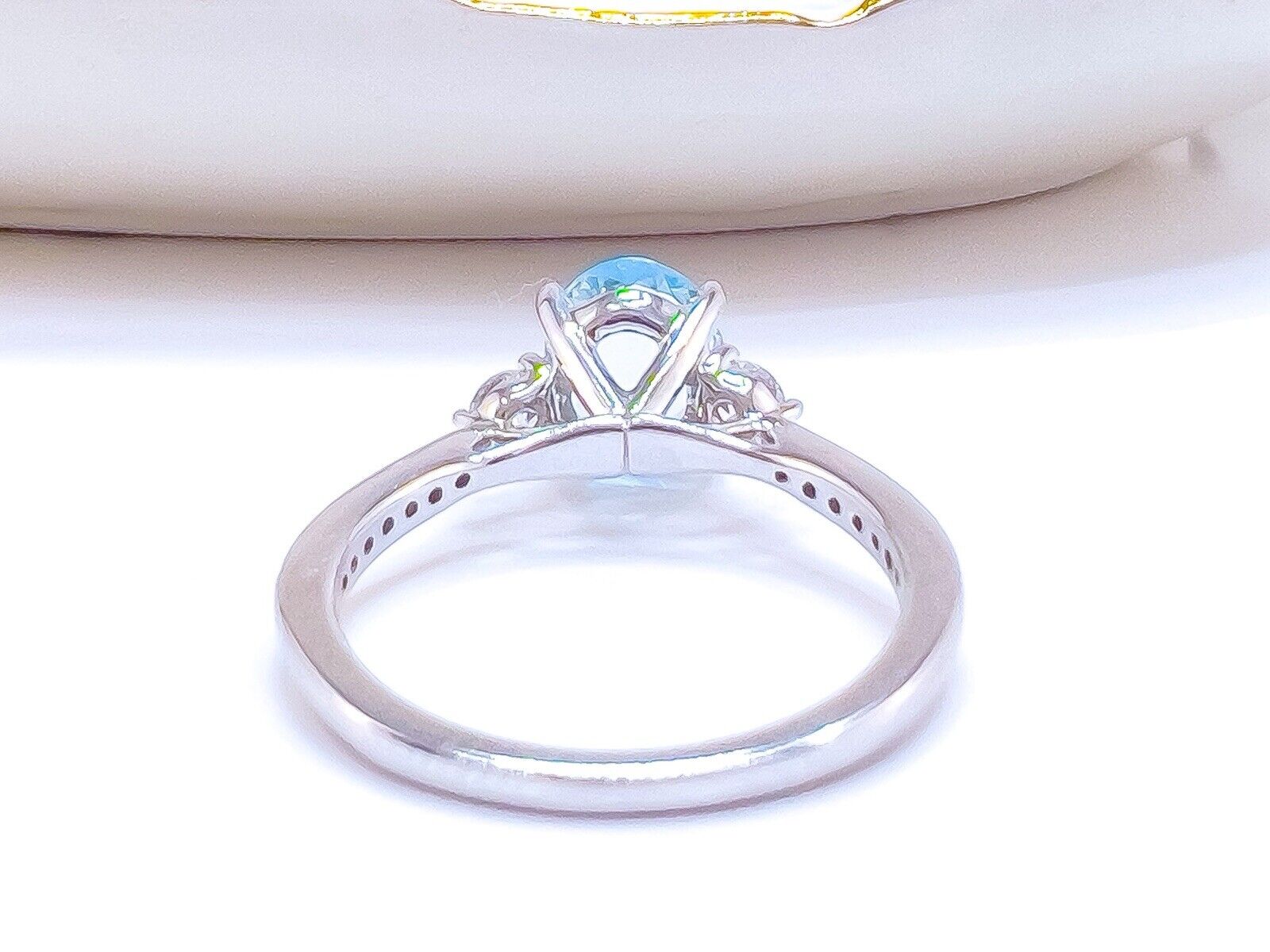 14k White Gold Genuine Aquamarine & Diamond Ring, New Size 7