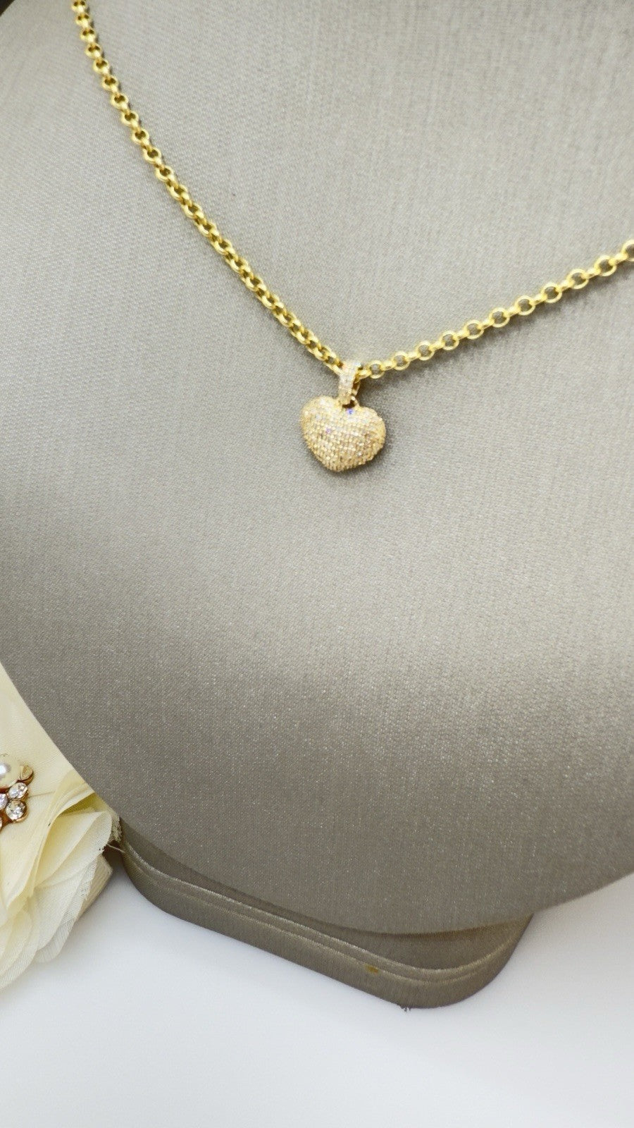 10k Yellow Gold Genuine Diamond Heart Pave Pendant, New