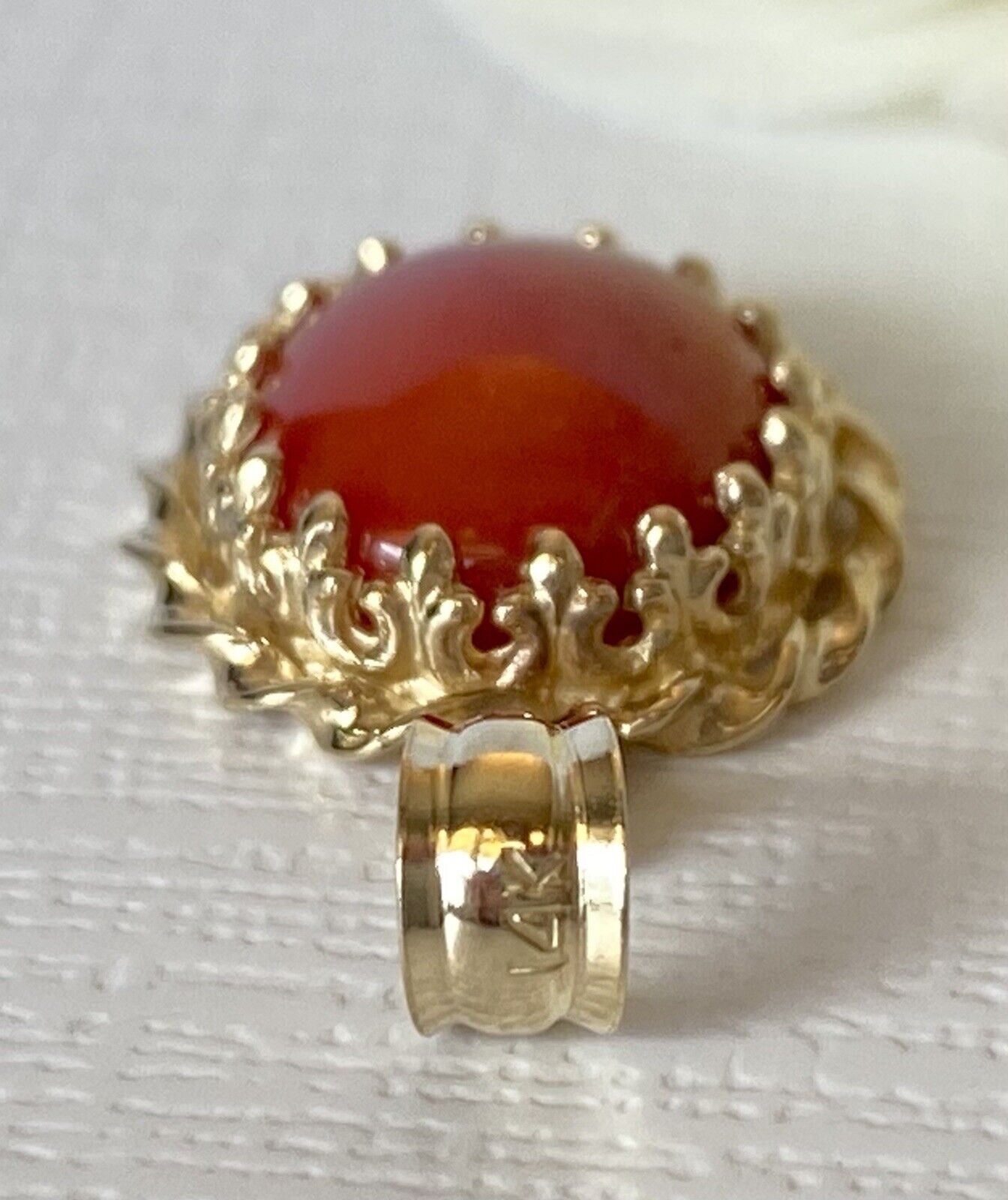 Lg Untreated Mediterranean Red Coral &14k Yellow Gold Handcrafted Pendant, New