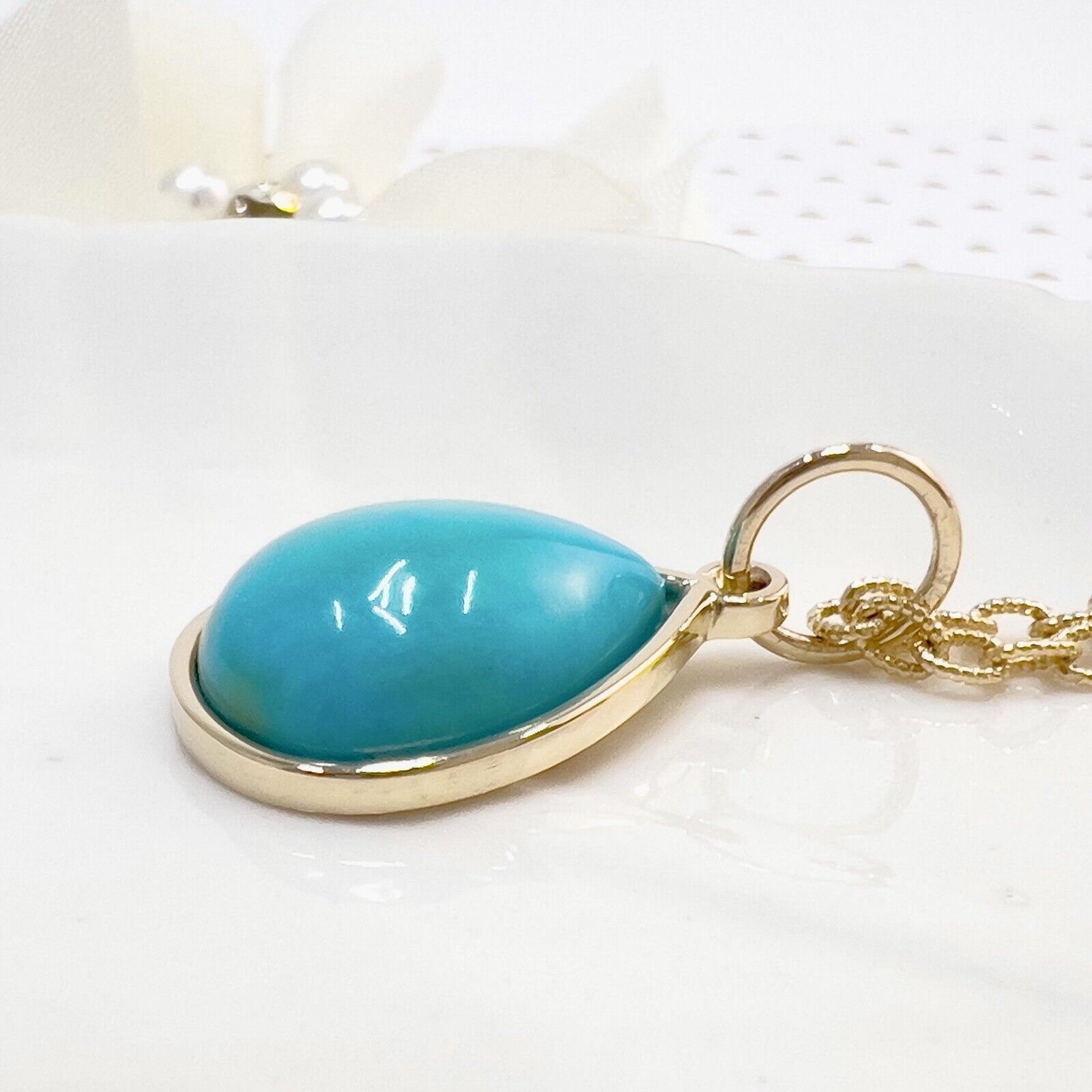 Natural Persian Turquoise 14k Yellow Gold Drop Pendant, Unisex, Handcrafted