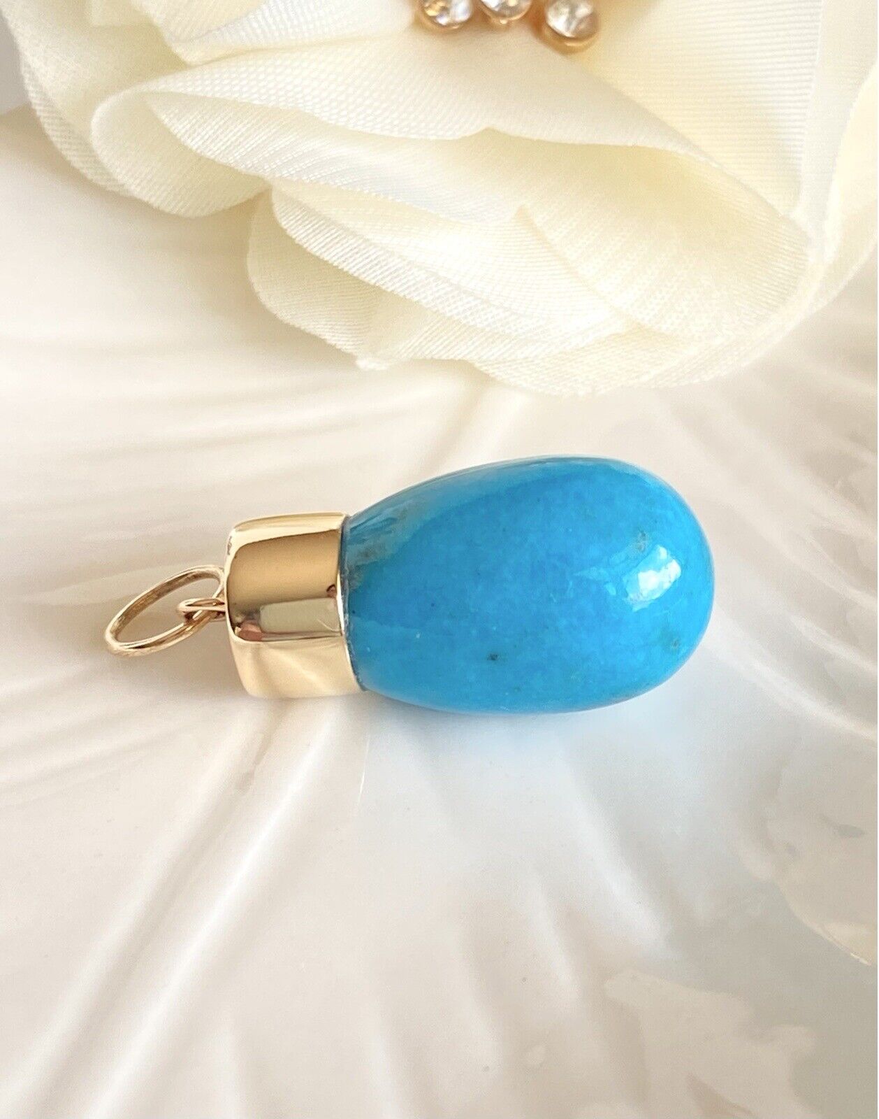 Natural Egyptian Turquoise (24ctw) & Solid 14K Yellow Gold Pendant, New 1.32" #1