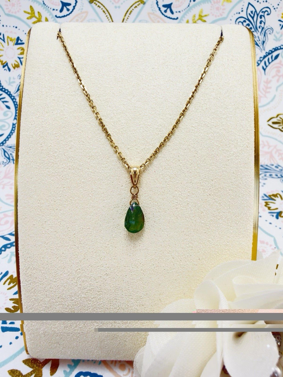 14k Yellow Gold Genuine Green Tourmaline Drop Pendant, 0.75" New