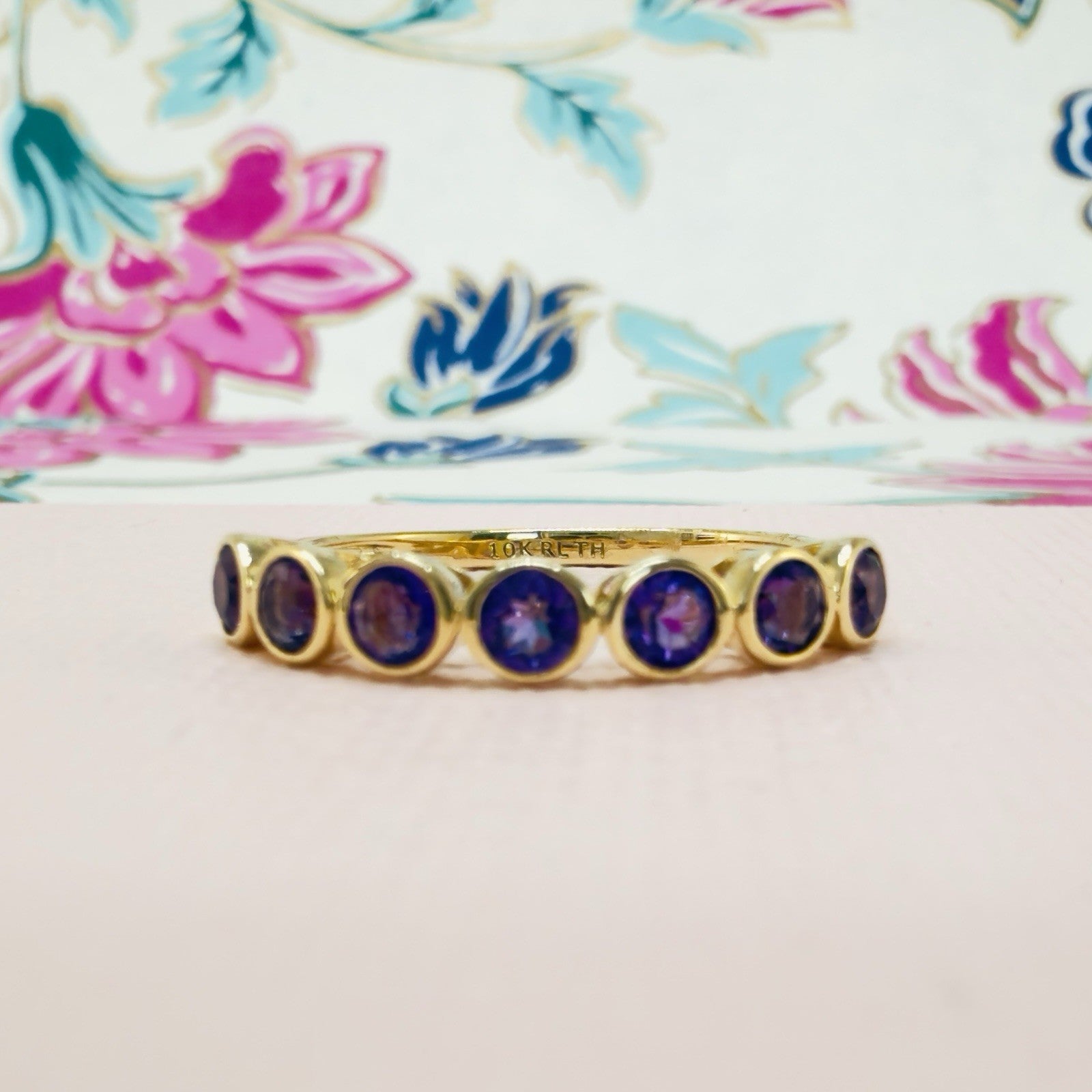 10k Yellow Gold Genuine Amethyst Ring Band, New, Sz 8.75