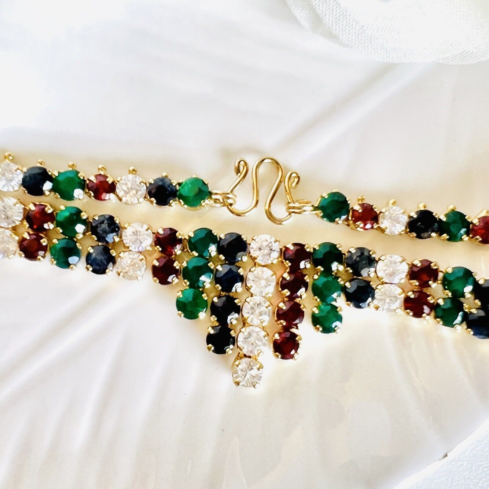 Vintage Genuine Multi-Gemstone "Cleopatra" Necklace, New 19"