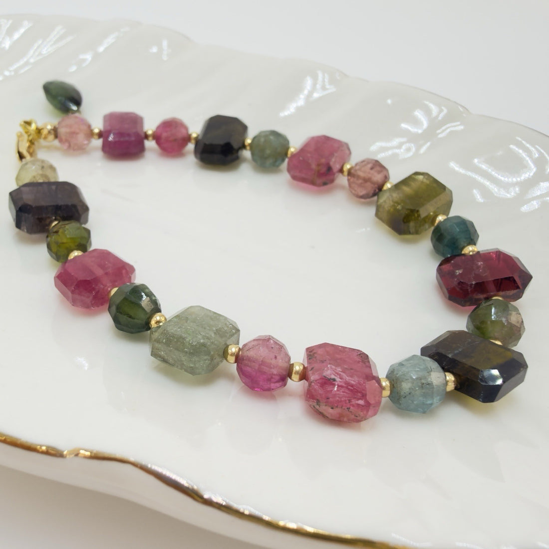 14k Yellow Gold Genuine Multi-Color Tourmaline Bracelet, 6.5-7"
