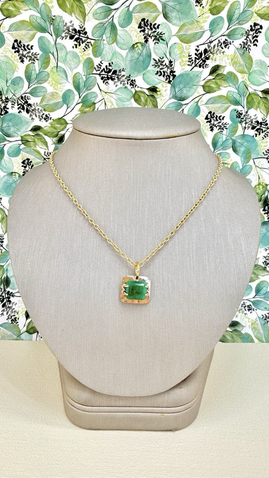 14k Yellow Gold Genuine Emerald Modernist Unisex Pendant, Newly Handcrafted 7ct