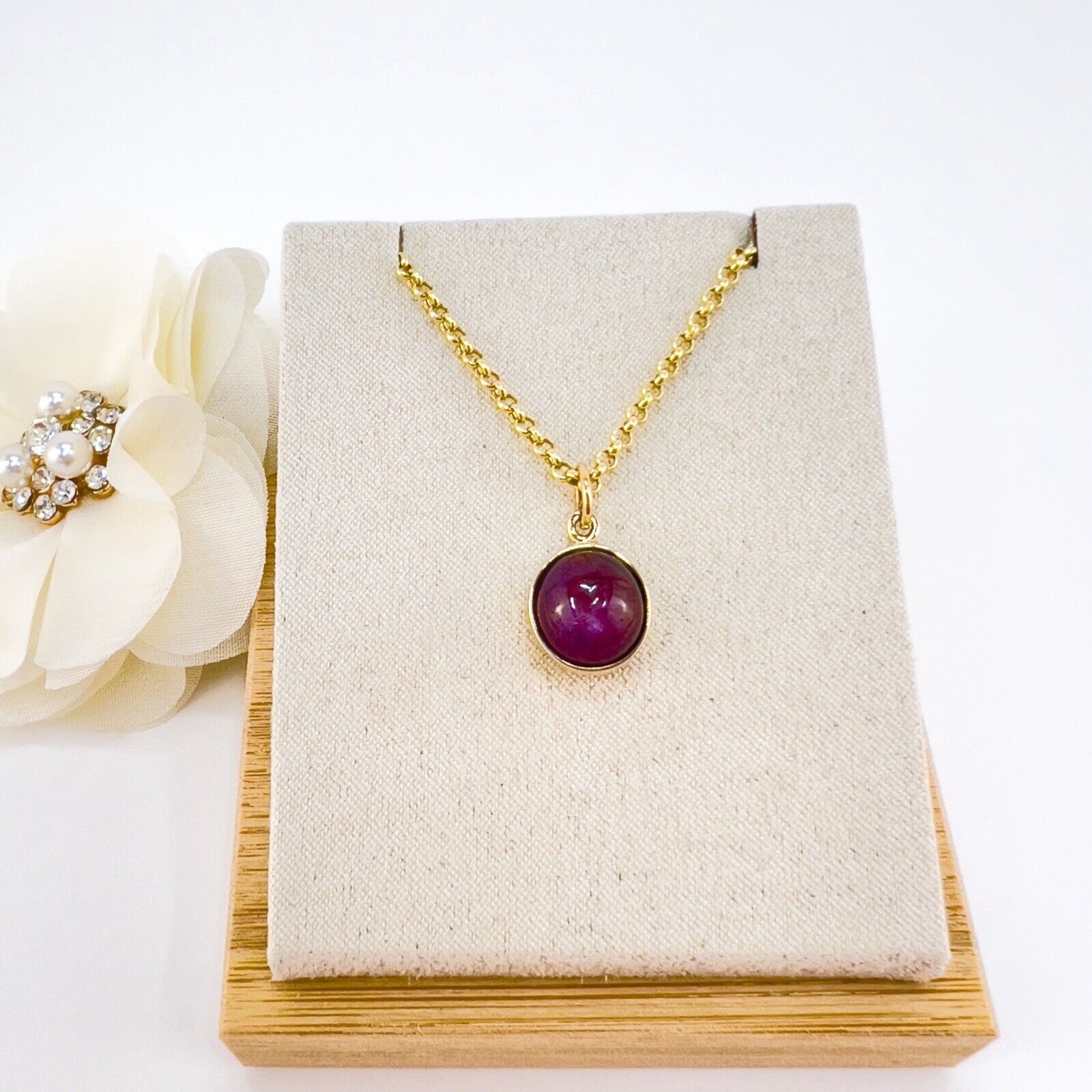 Genuine Star Ruby Solid 14k Yellow Gold Pendant, Newly Handcrafted