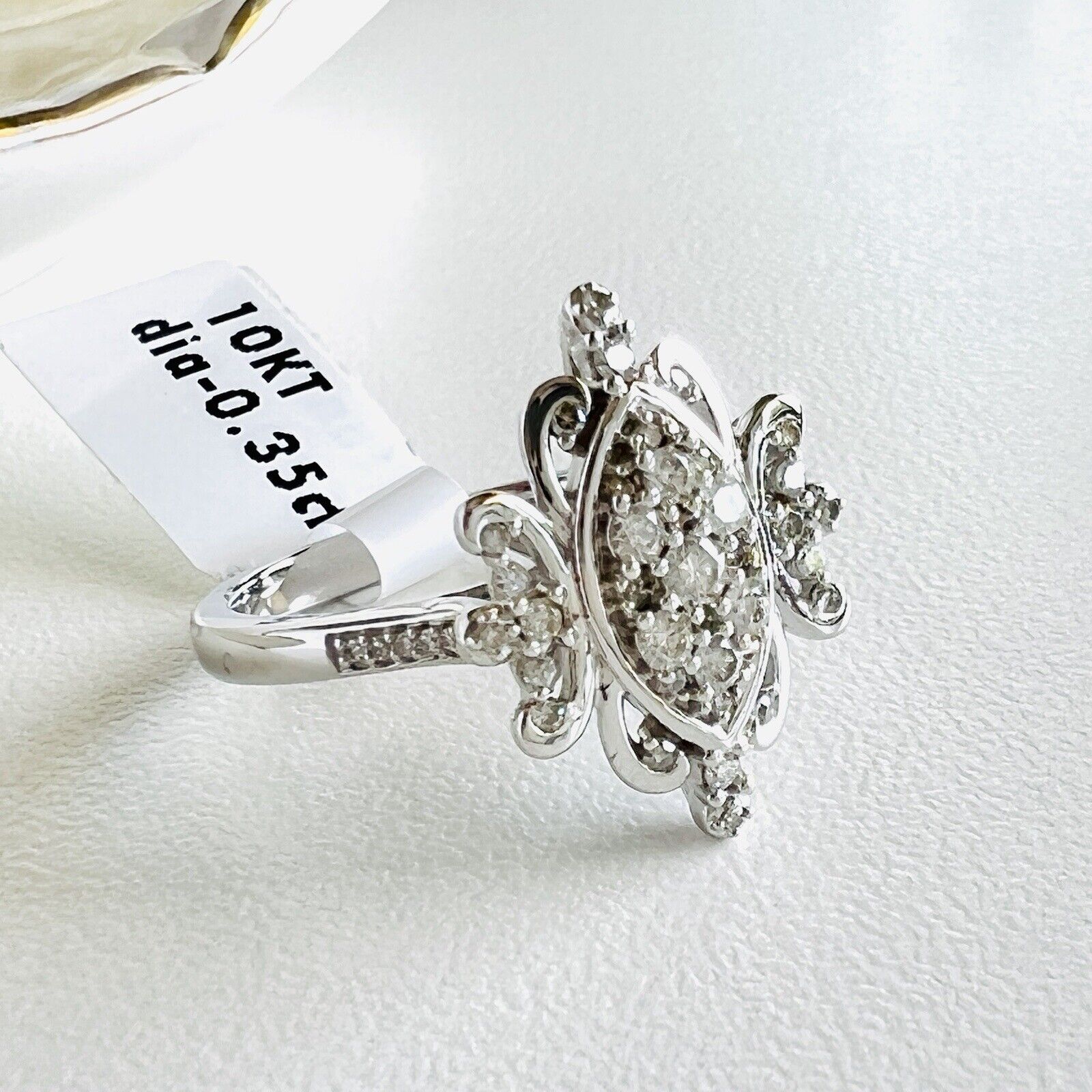 Solid 10k White Gold & Diamond Ring, New Size 7