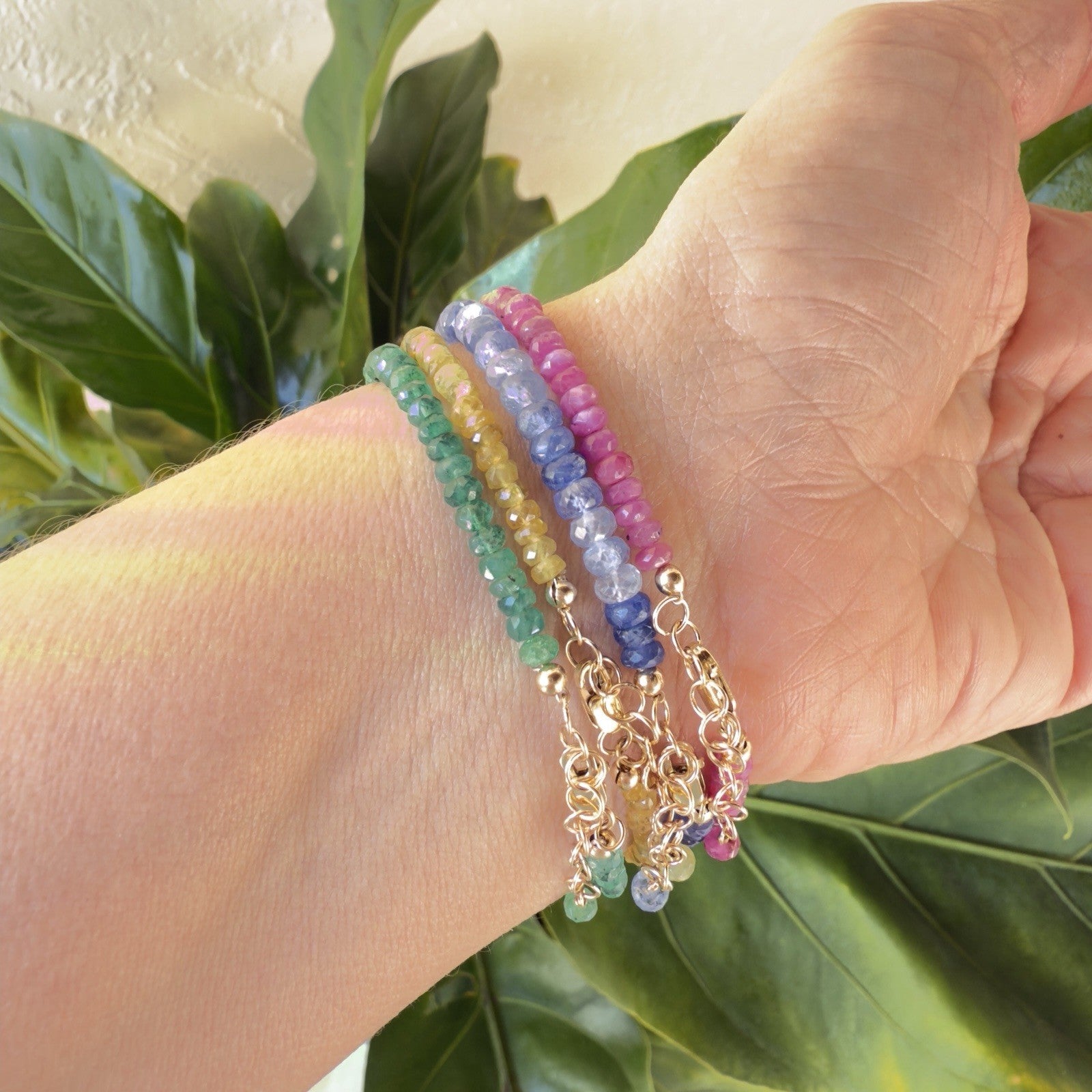 14k Yellow Gold Natural Emerald Bracelet, Adjustable 6.75-7.75", New