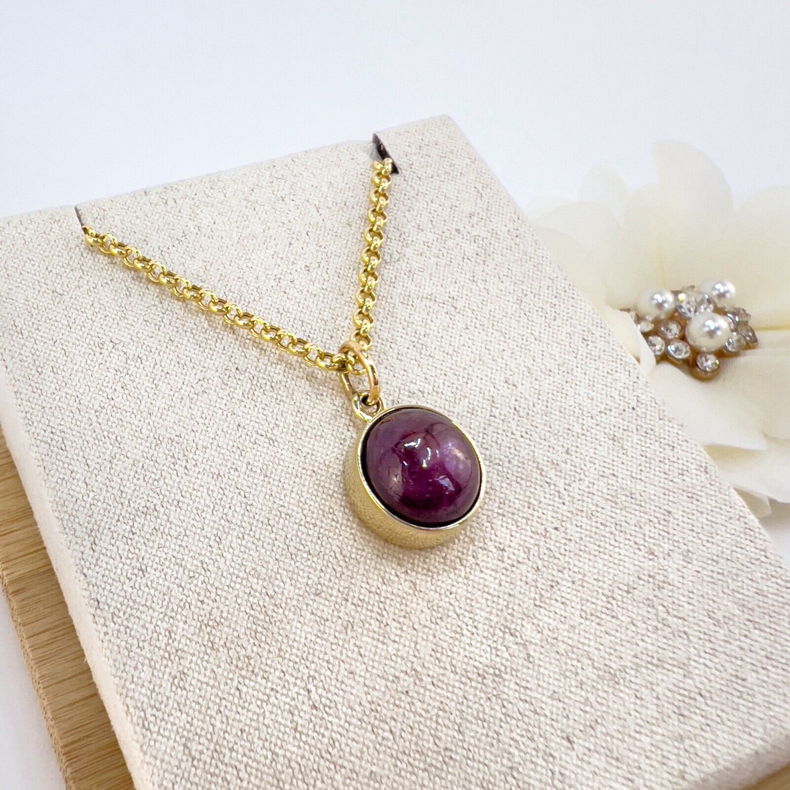 Genuine Star Ruby Solid 14k Yellow Gold Pendant, Newly Handcrafted