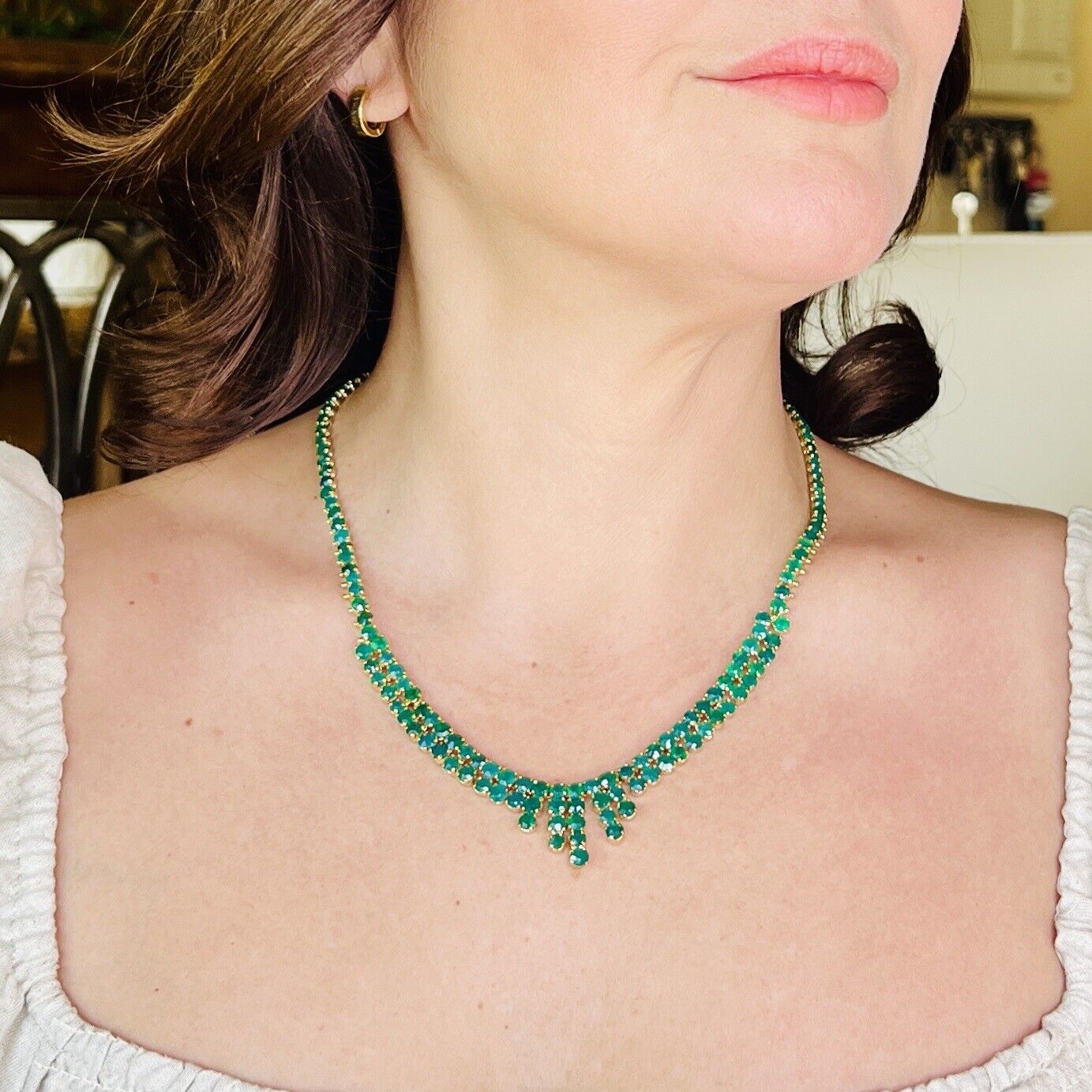 Gorgeous Vintage Genuine Green Onyx (25ctw) "Cleopatra" Necklace, 19" New