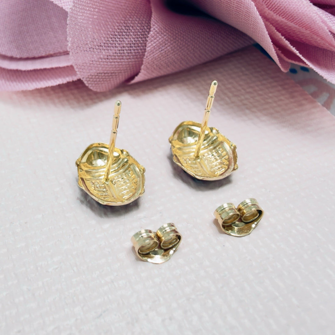14k Yellow Gold Ladybug Enamel-Work Stud Earrings, New