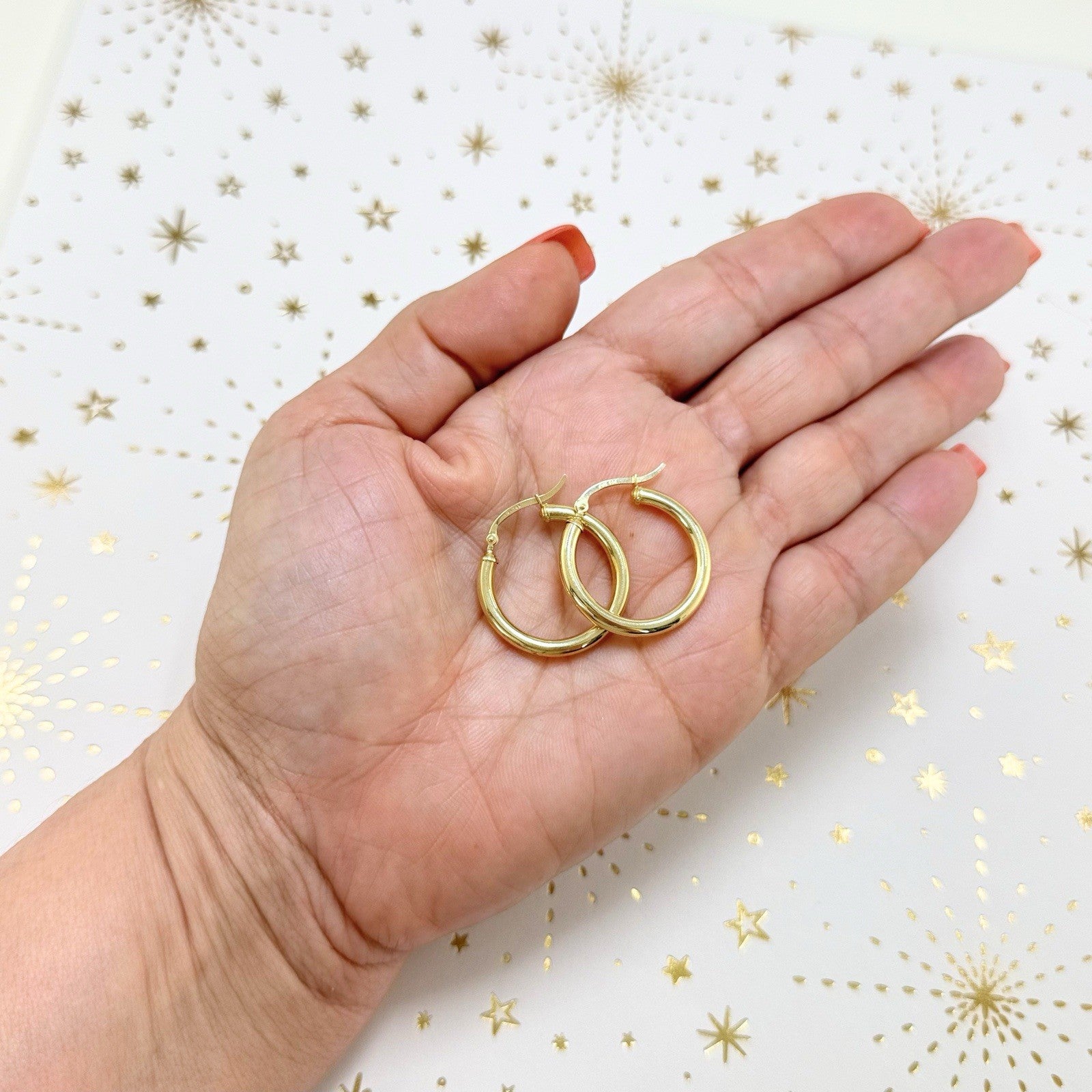 Solid 14k Yellow Gold 3mm Thick Hoop Earrings 25mm Diameter, New