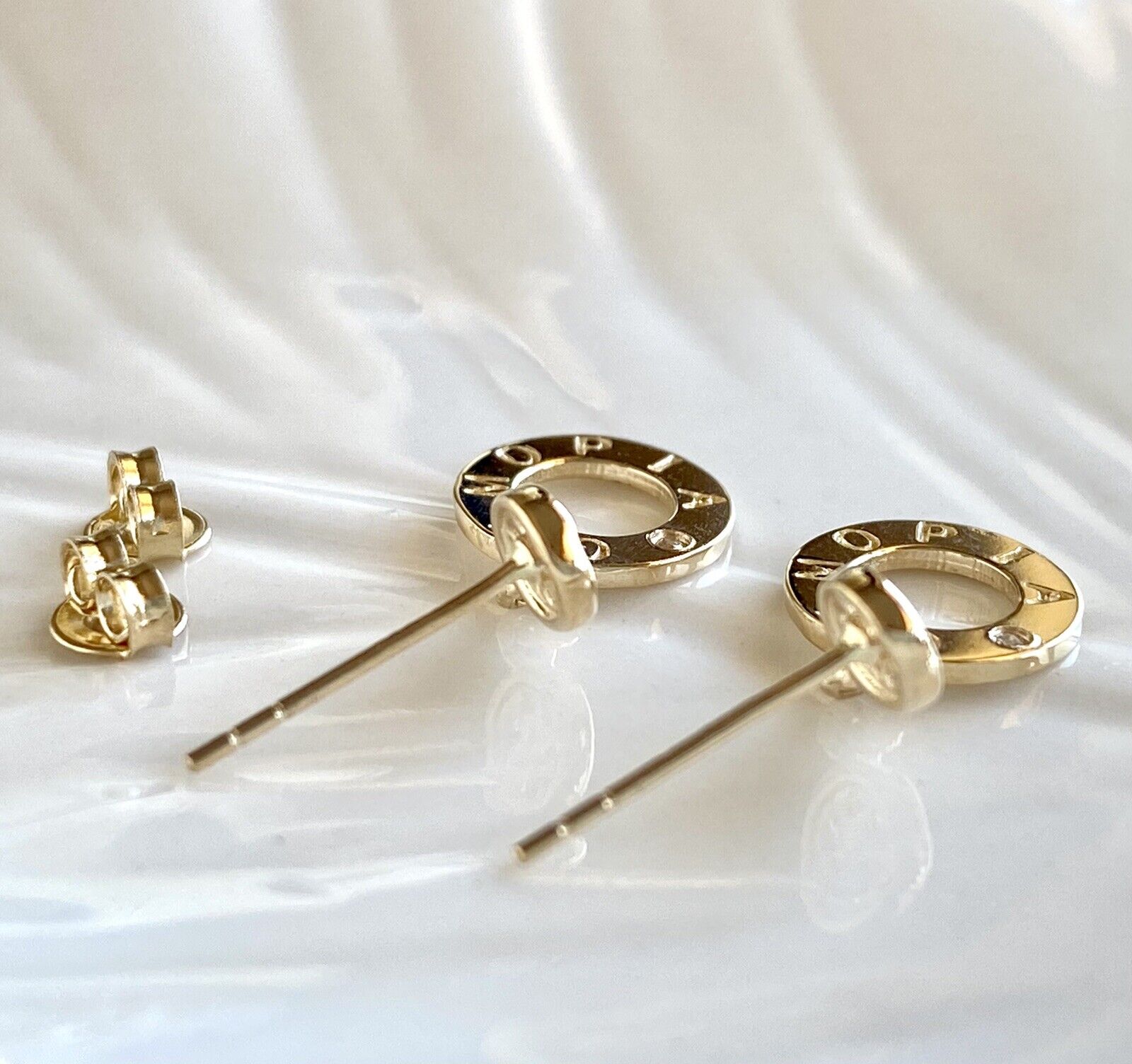 Solid 14K Yellow Gold & Cubic Zirconia Open Circle Dangle Earrings, New