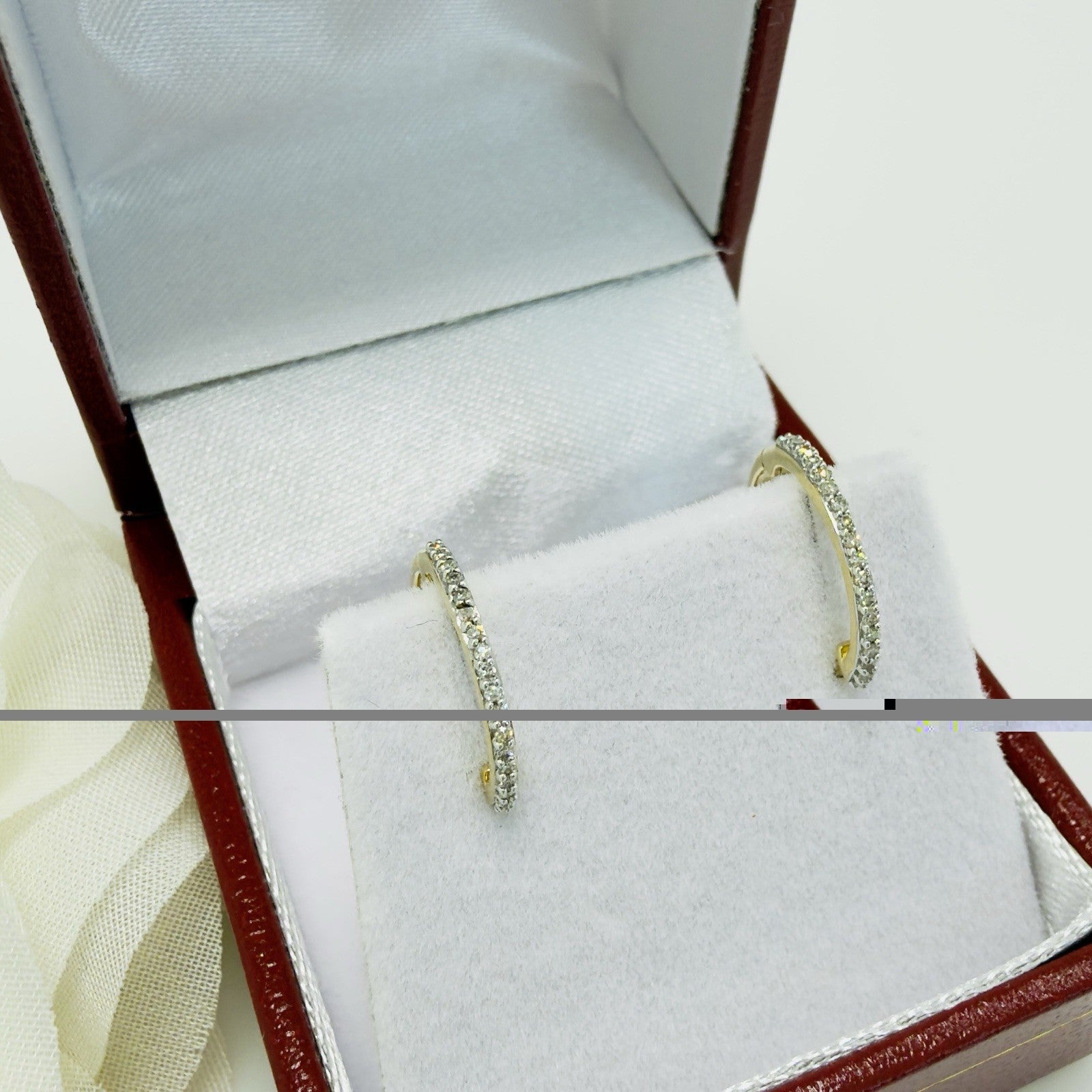 10k Yellow Gold Genuine Diamond Huggie Hoop Earrings, New
