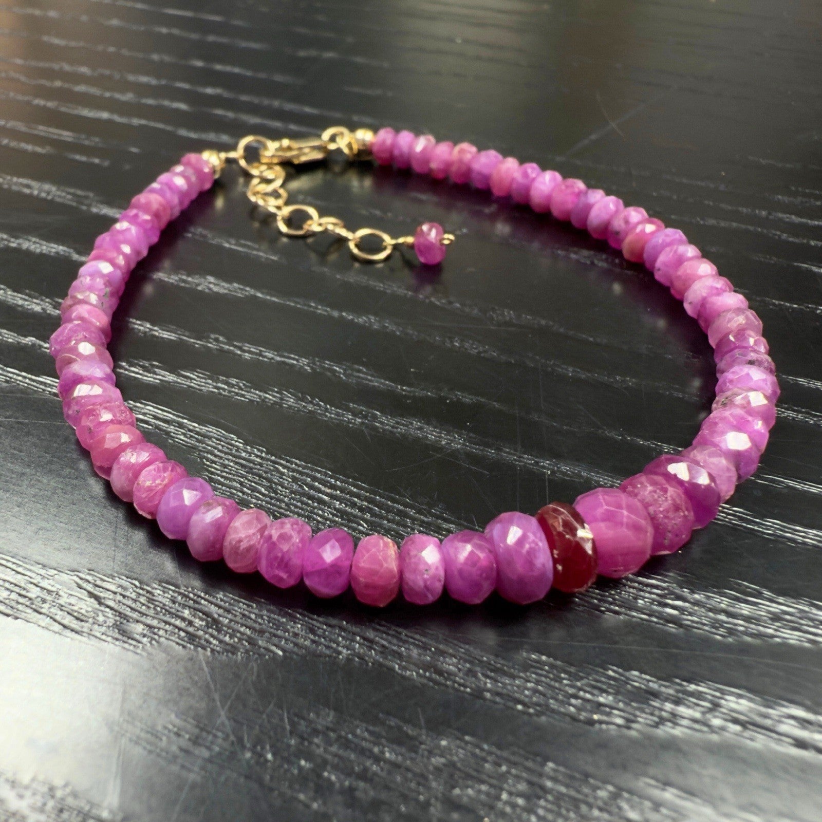 14k Yellow Gold Multitone Ruby Bracelet, Adjustable 6.75-7.75", New