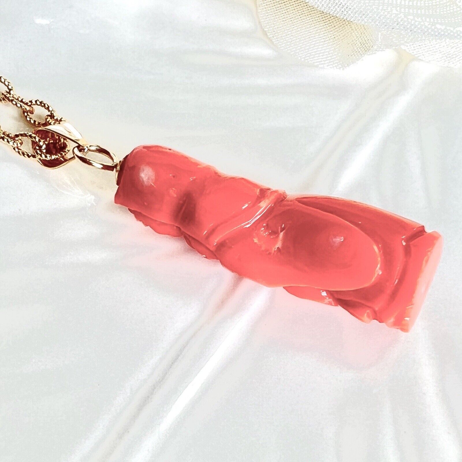 Natural Dark Salmon Guanyin (17ct) Solid 14k Yellow Gold Pedant, New