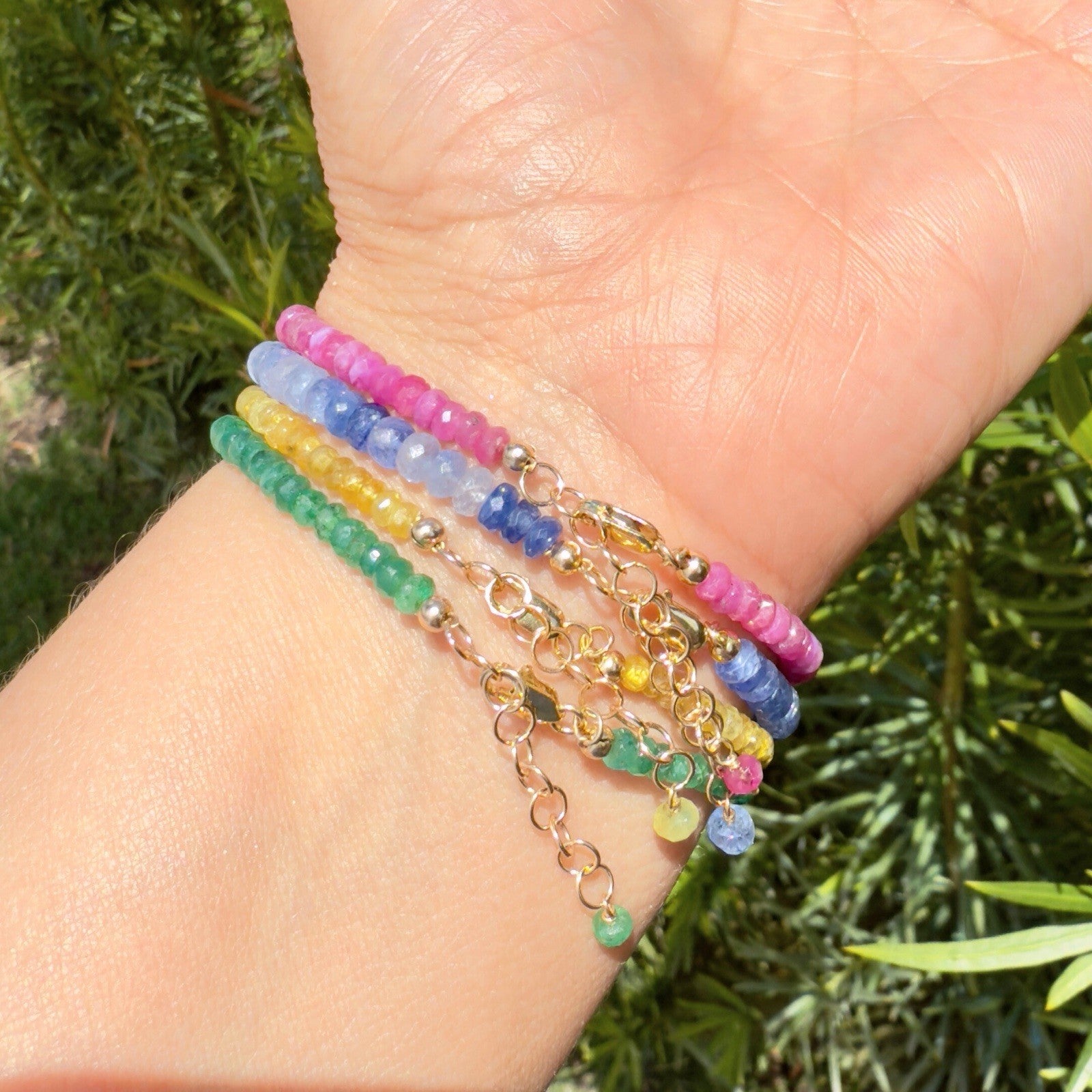 14k Yellow Gold Multitone Ruby Bracelet, Adjustable 6.75-7.75", New