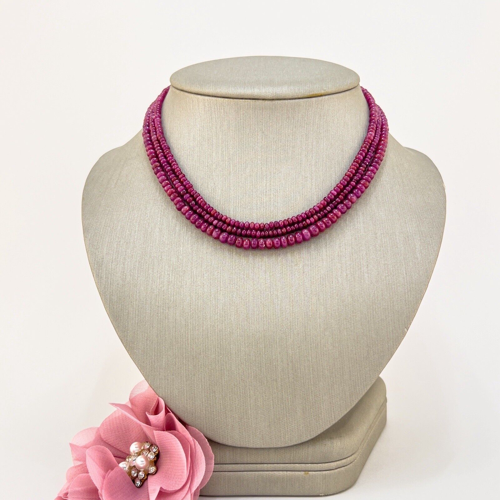 Natural Ruby Smooth Rondelle 14K Yellow Gold Necklace, New 43"