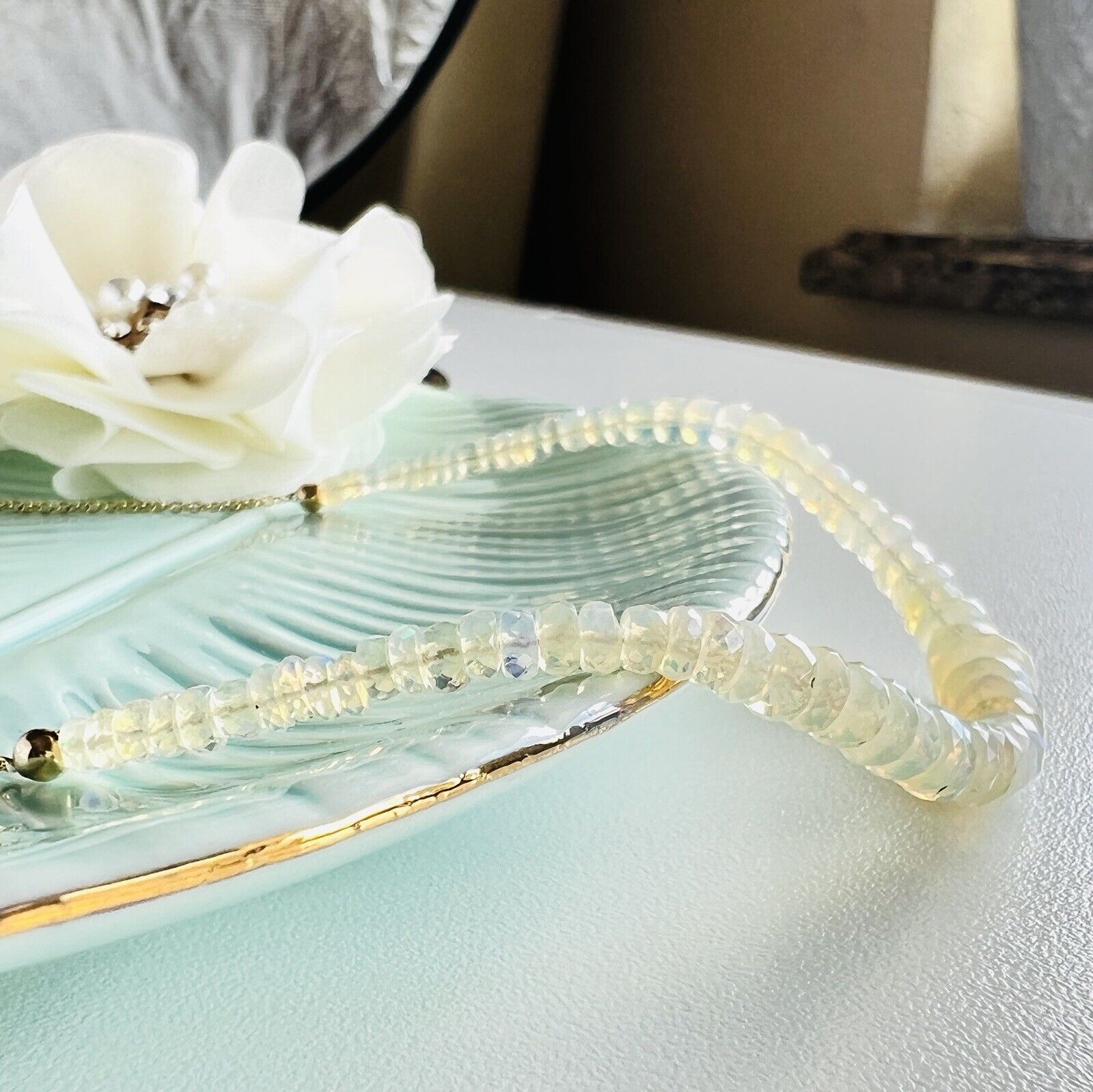 Genuine Opal (21.3ct) Solid 14k Yellow Gold Bead/Chain Necklace, New 19.5"