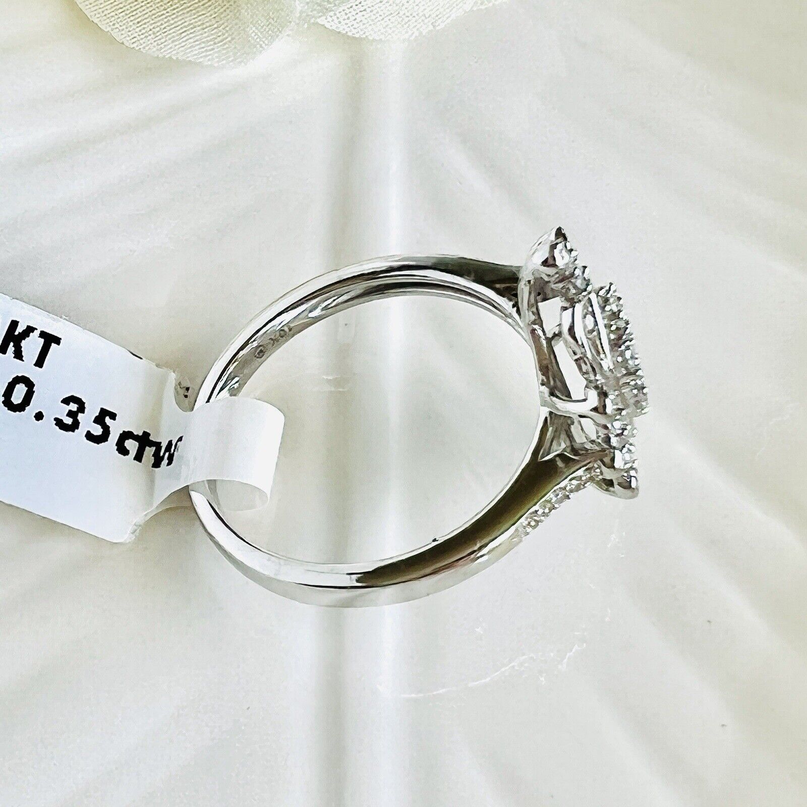 Solid 10k White Gold & Diamond Ring, New Size 7