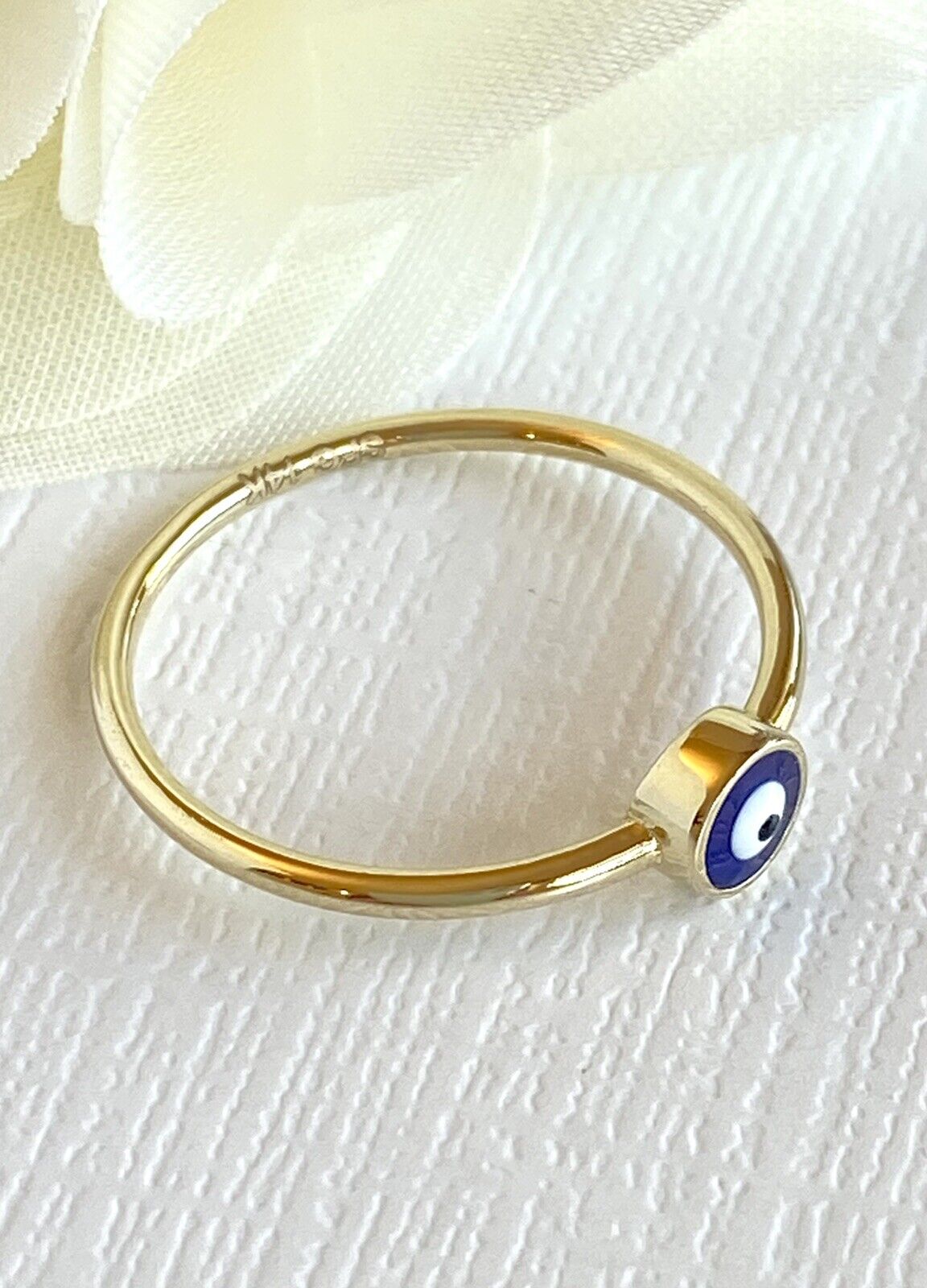 Solid 14k Yellow Gold Lucky Blue Eye Ring, New, Size 6.75