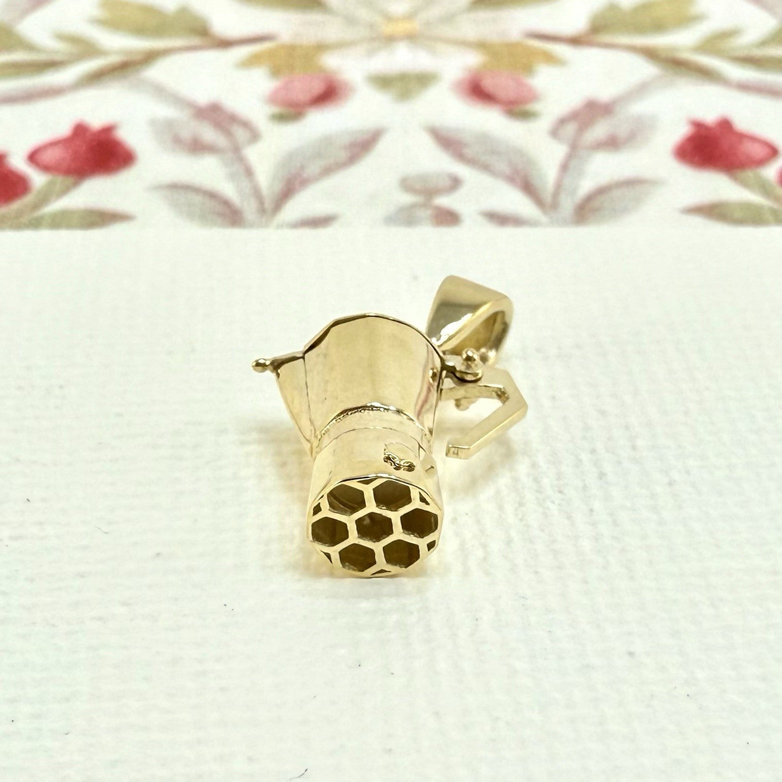 14K Yellow Gold 3D Italian Espresso Coffee Pot/ Cafetera, New, Small
