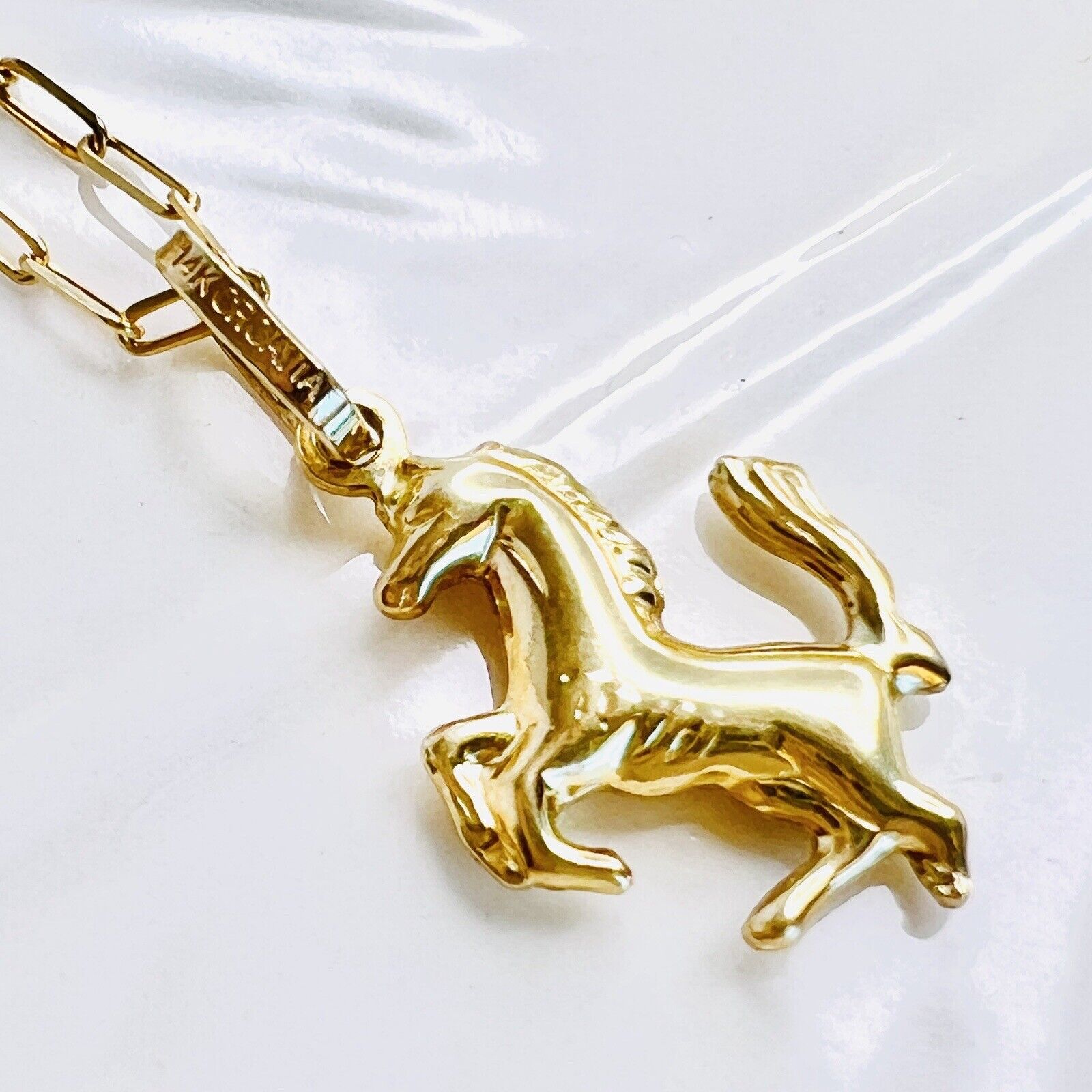 Solid 14k Yellow Gold Puffy 3-D Jumping Horse Charm/Pendant, New