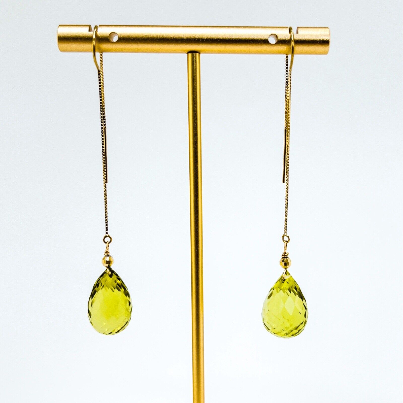 14k Yellow Gold Genuine Lemon Citrine Threader Drop/Dangle Earrings, New, 2.80"