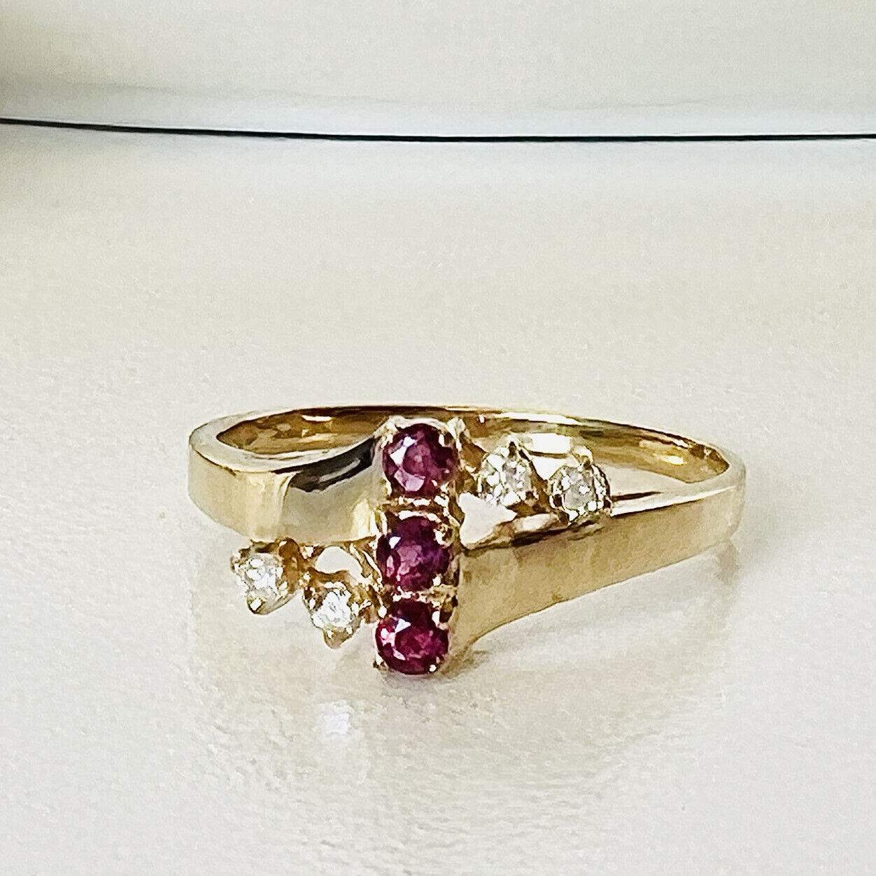 Solid 14k Yellow Gold Genuine Ruby & Diamond Ring, New Size 6.5
