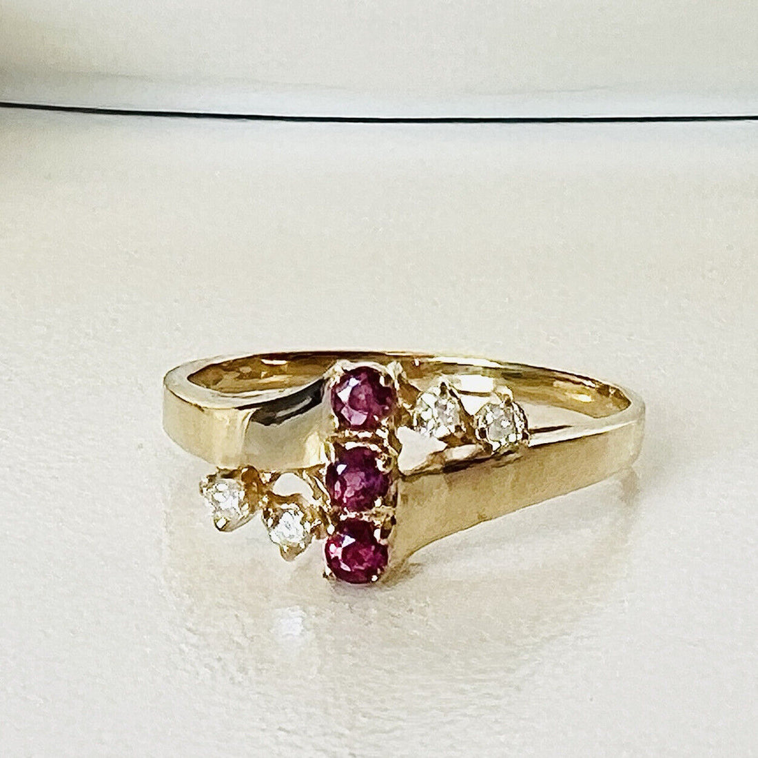 Solid 14k Yellow Gold Genuine Ruby & Diamond Ring, New Size 6.5