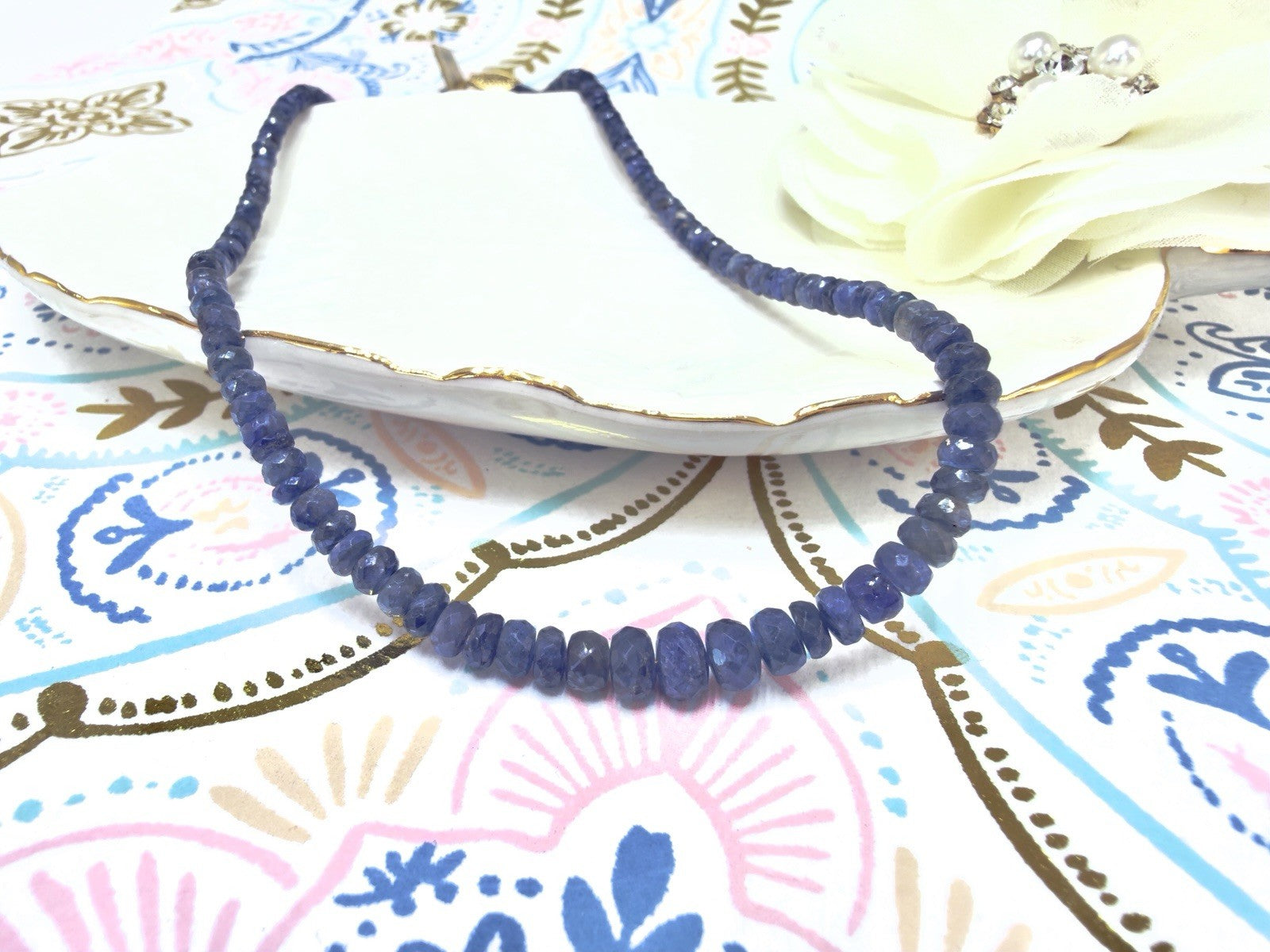 Genuine Sapphire (59ct) Solid 14k Yellow Gold Beaded Necklace, New 16"